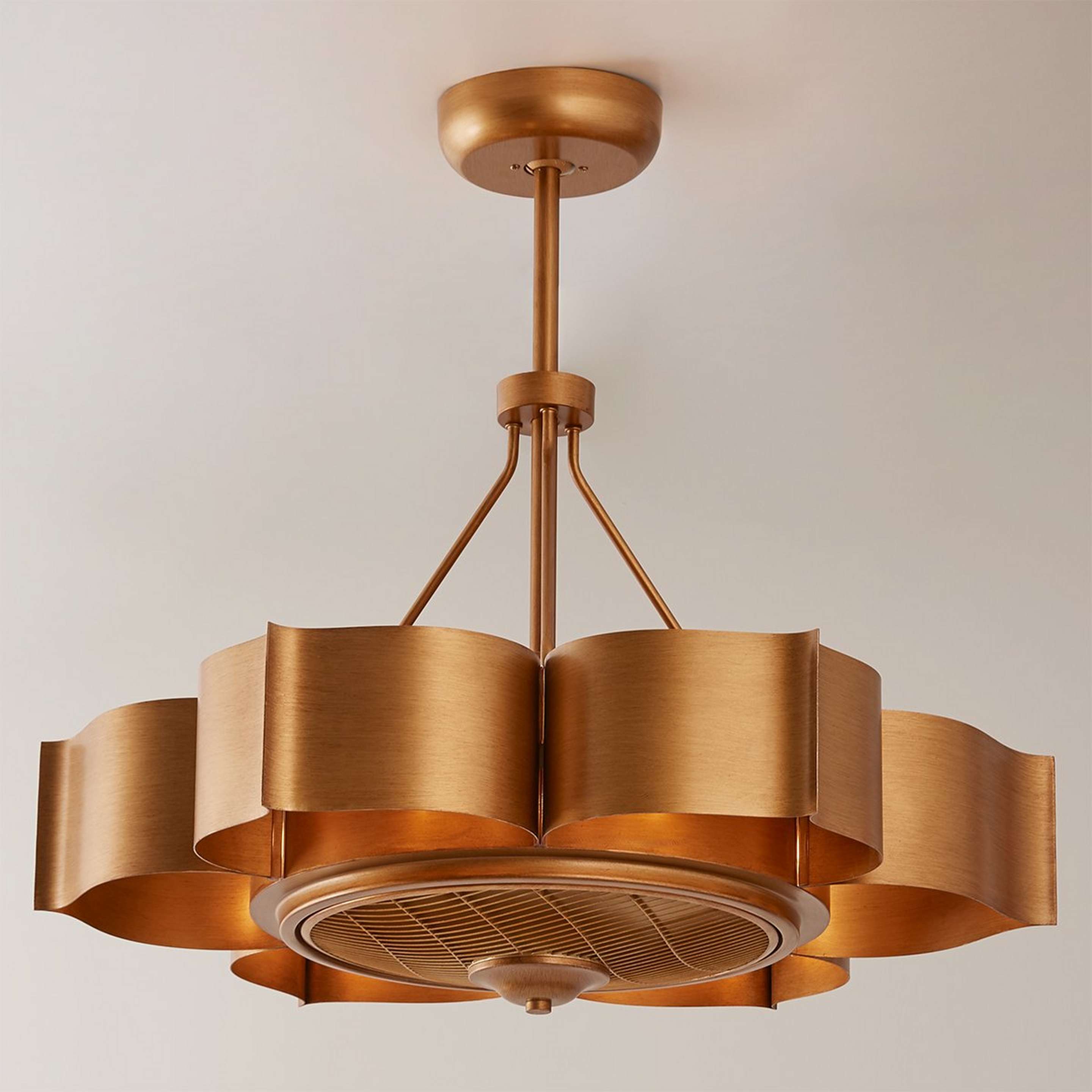 A 31" Fully Flowered Ceiling Fandelier with Aged Gold color