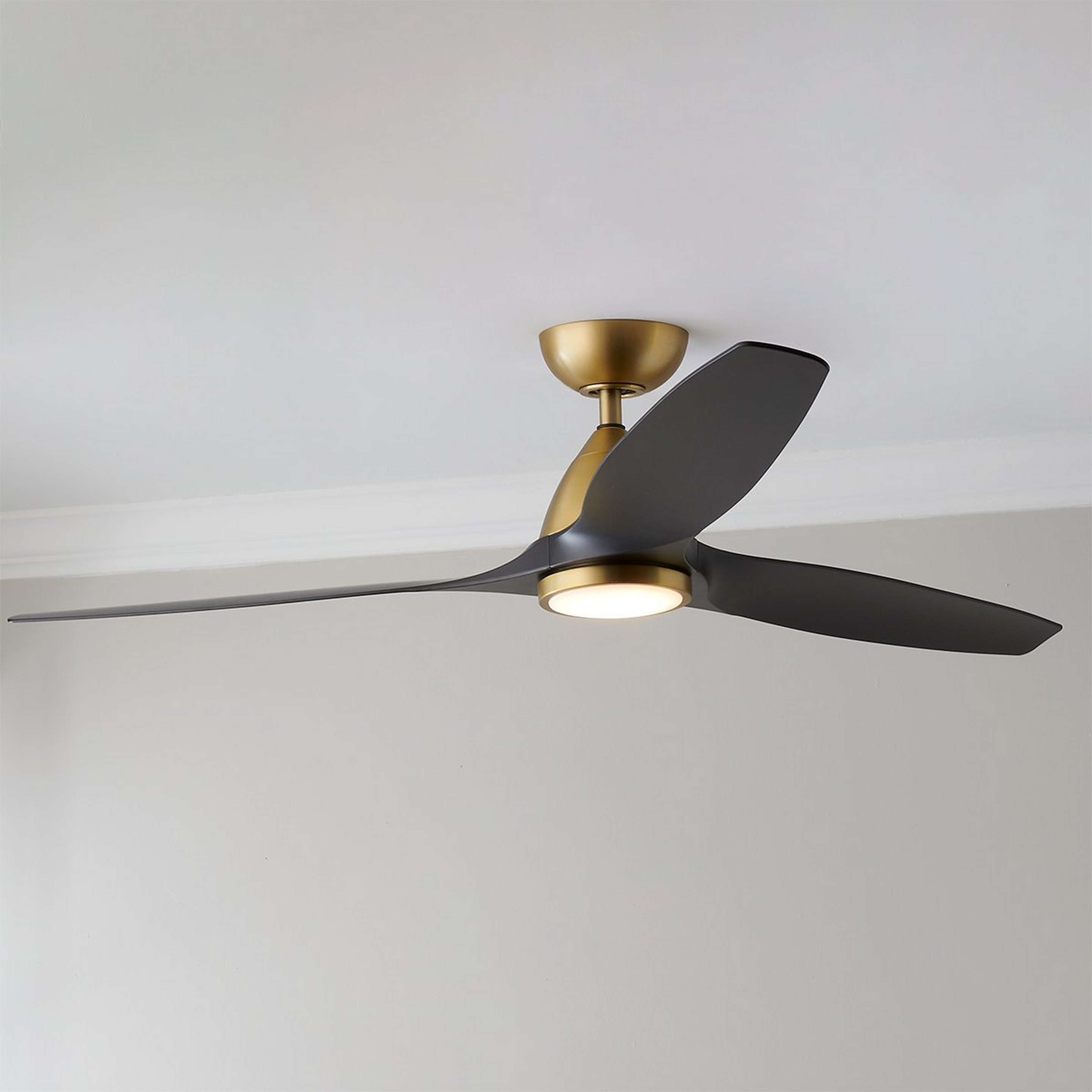 A 62" Valen Smart LED Indoor / Outdoor Ceiling Fan with Brass / Matte Black color