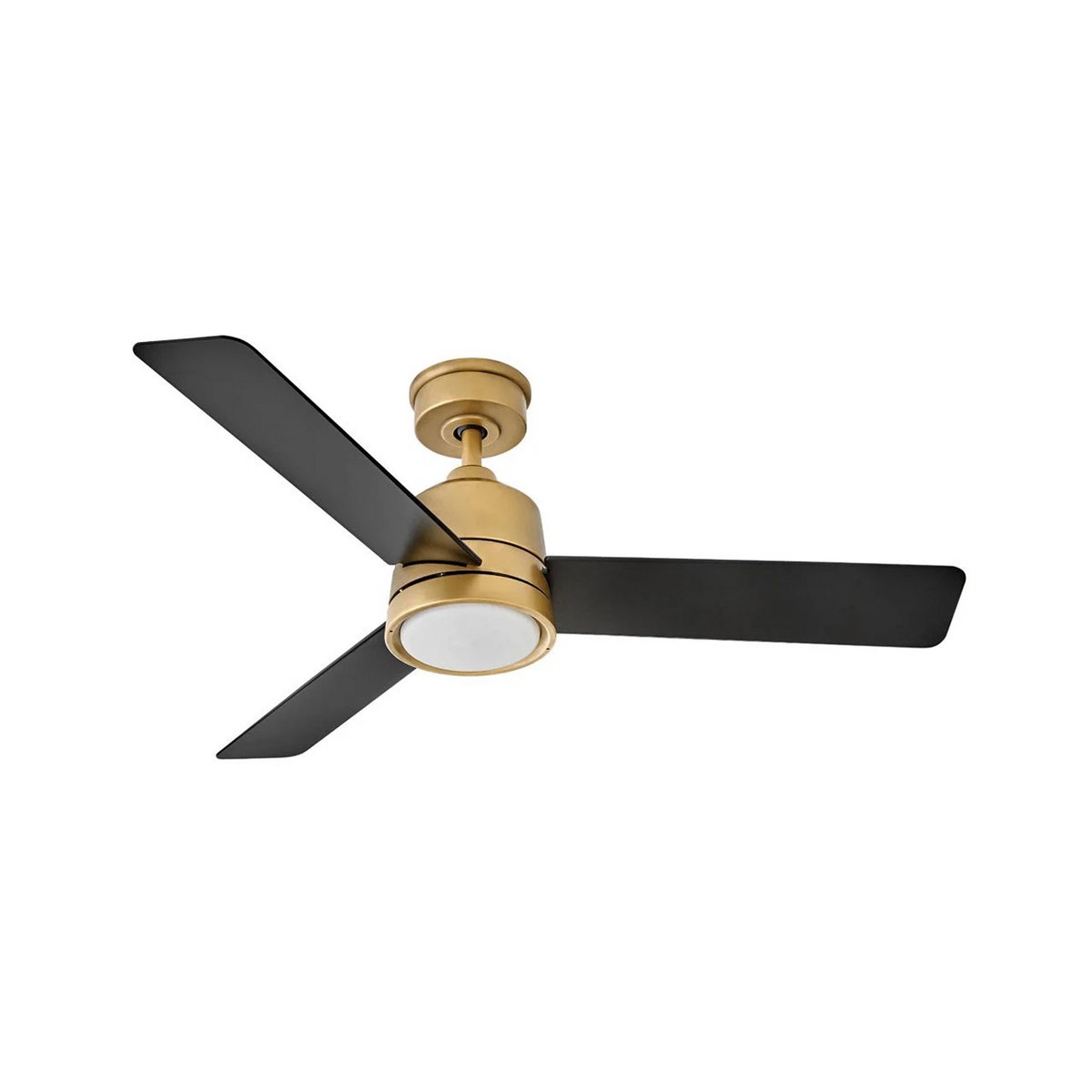 A 48" Ross LED Indoor / Outdoor Ceiling Fan with Aged Brass / Matte Black / White Glass color