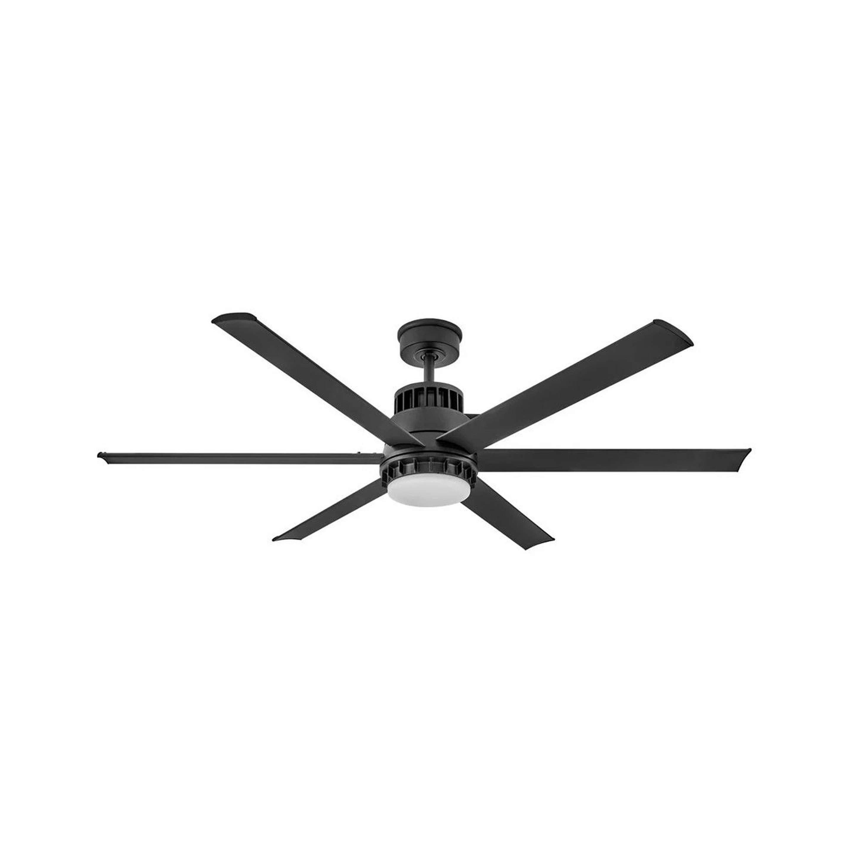 A 60" Staniel Smart LED Indoor / Outdoor Ceiling Fan with Matte Black / White Glass color