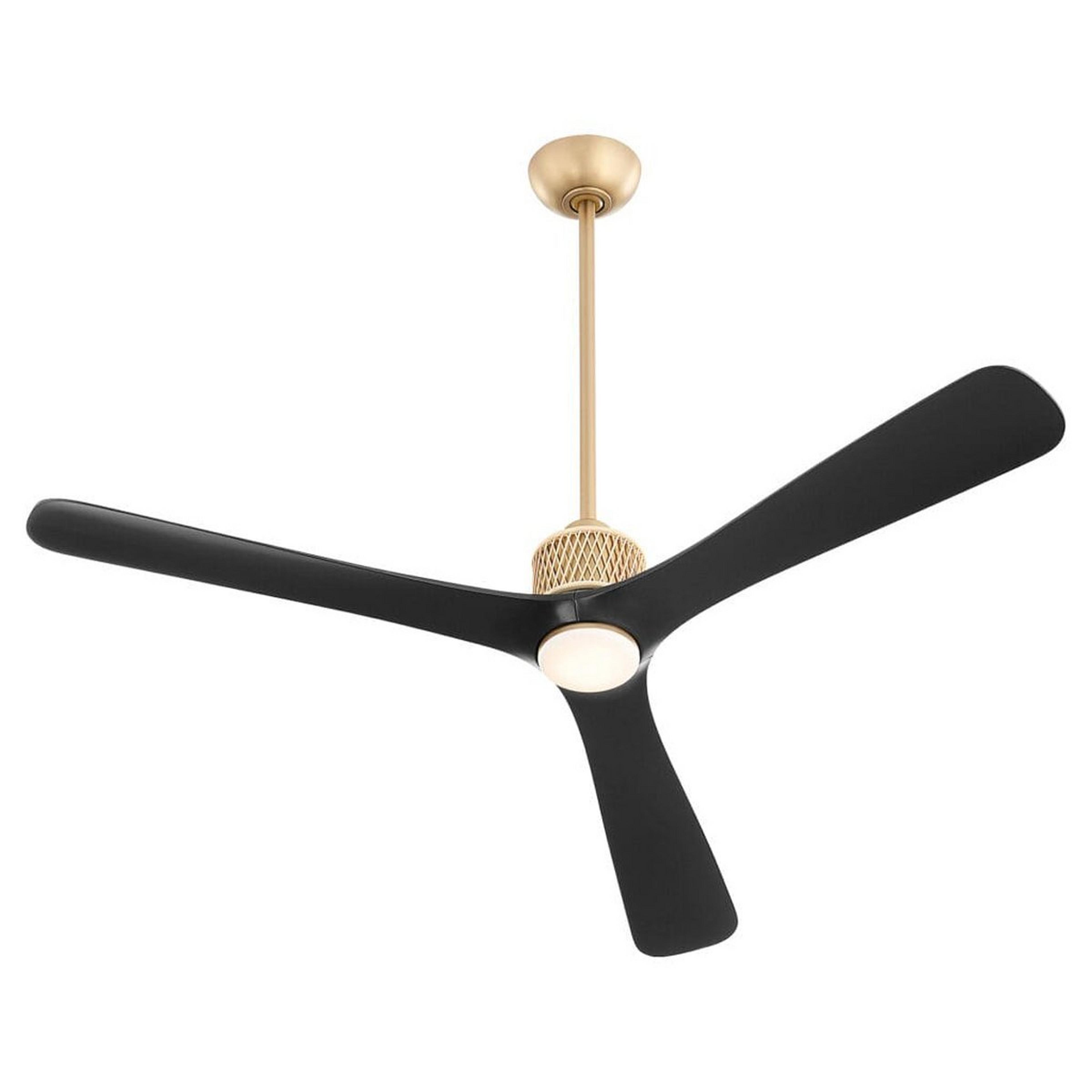 A 60" Yarnell LED Indoor / Outdoor Ceiling Fan with Brass / Black / Natural Rattan color