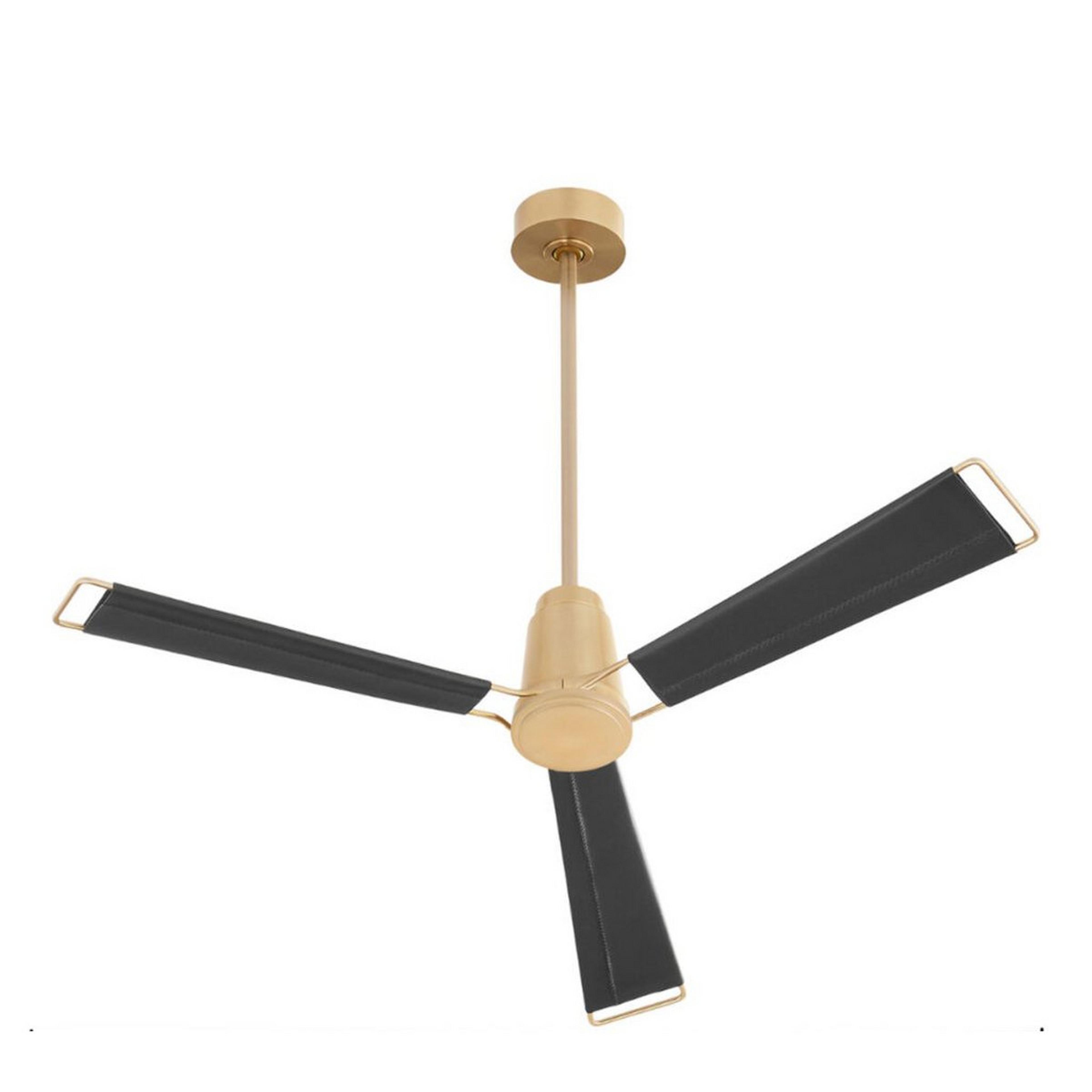 A 60" Blaise Indoor / Outdoor Ceiling Fan with Aged Brass / Black Leather color