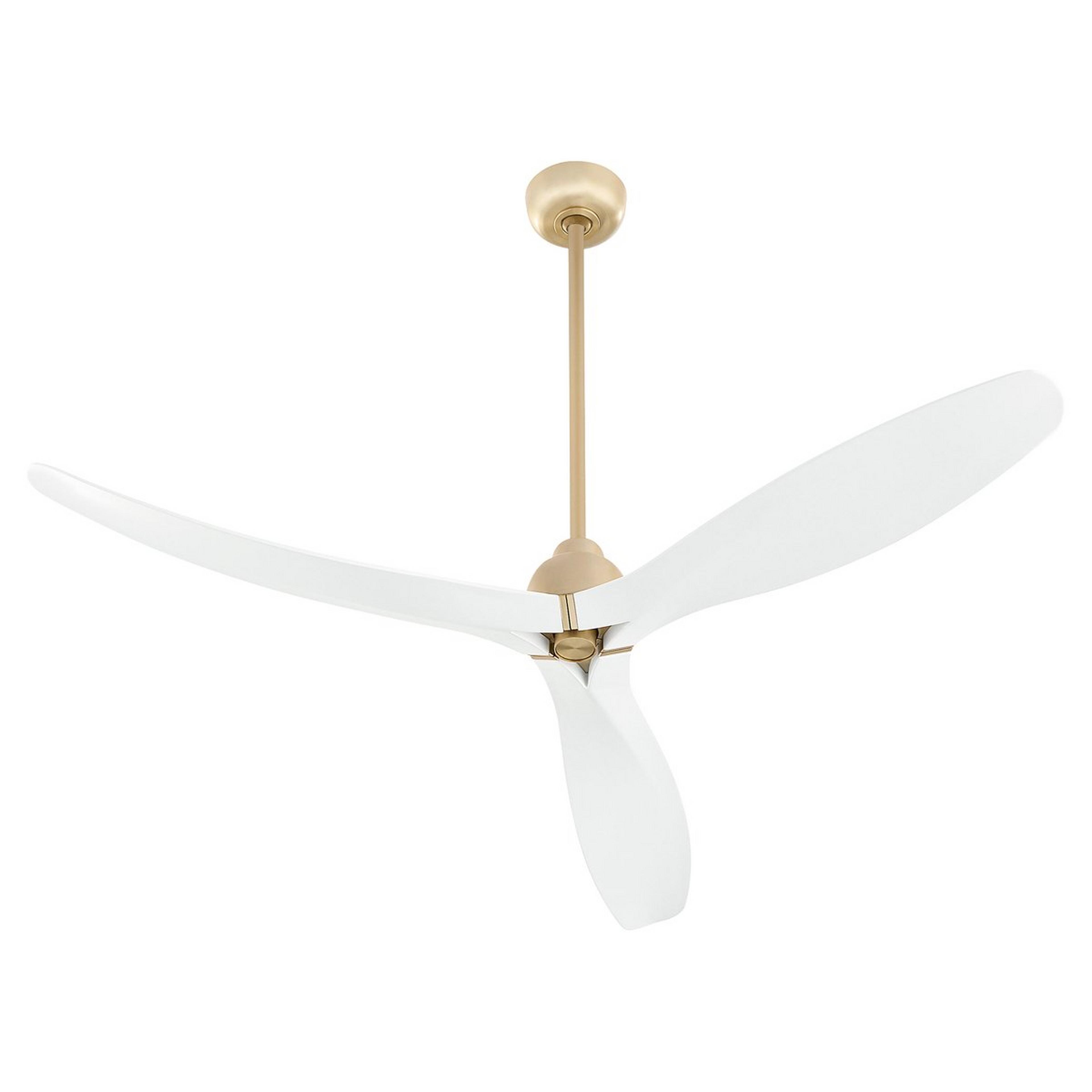 A 62" Metzel Indoor / Outdoor Ceiling Fan with Aged Brass / White color