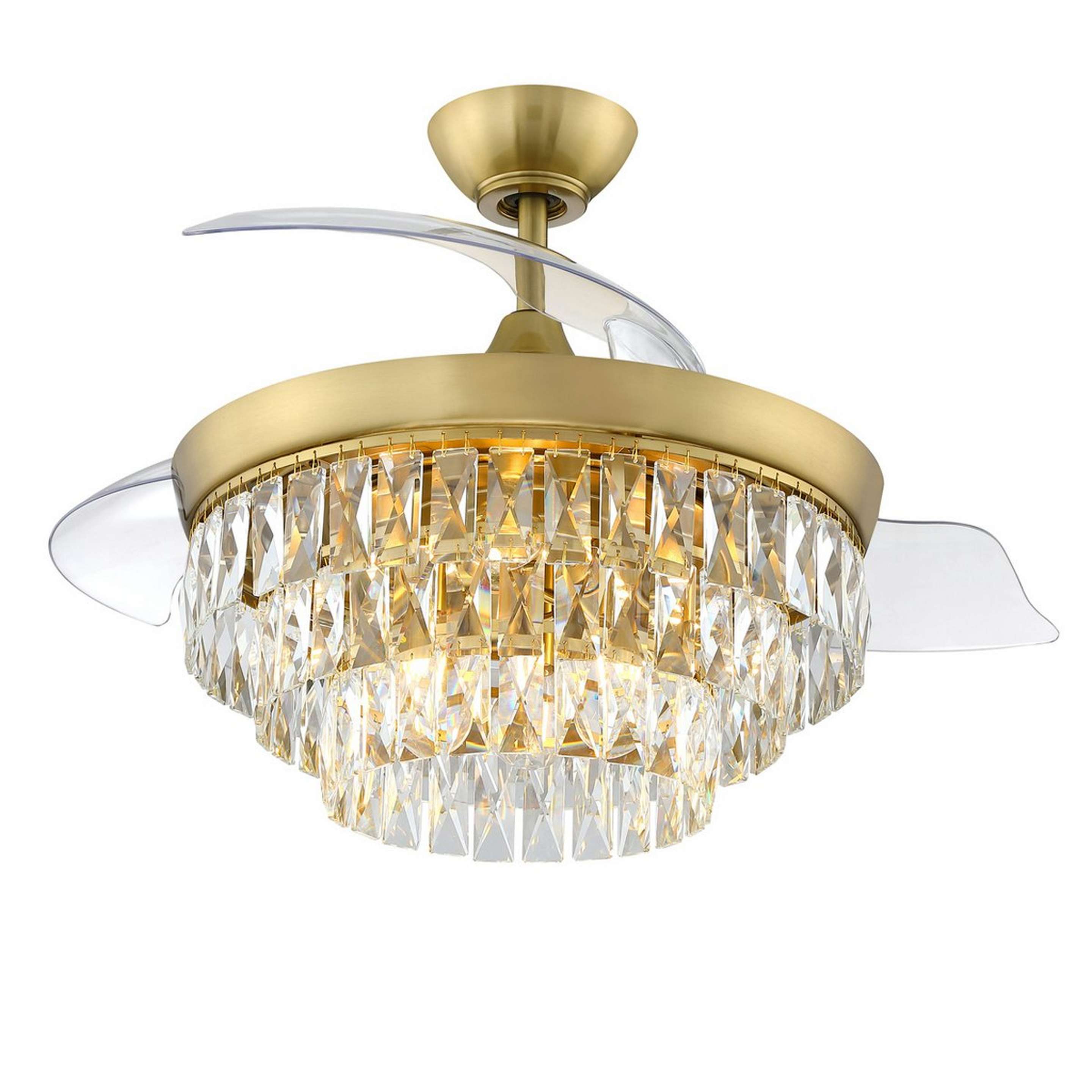A Alisha Smart Hideaway Fan with Satin Brass / Clear / Crystal-Cut Glass color