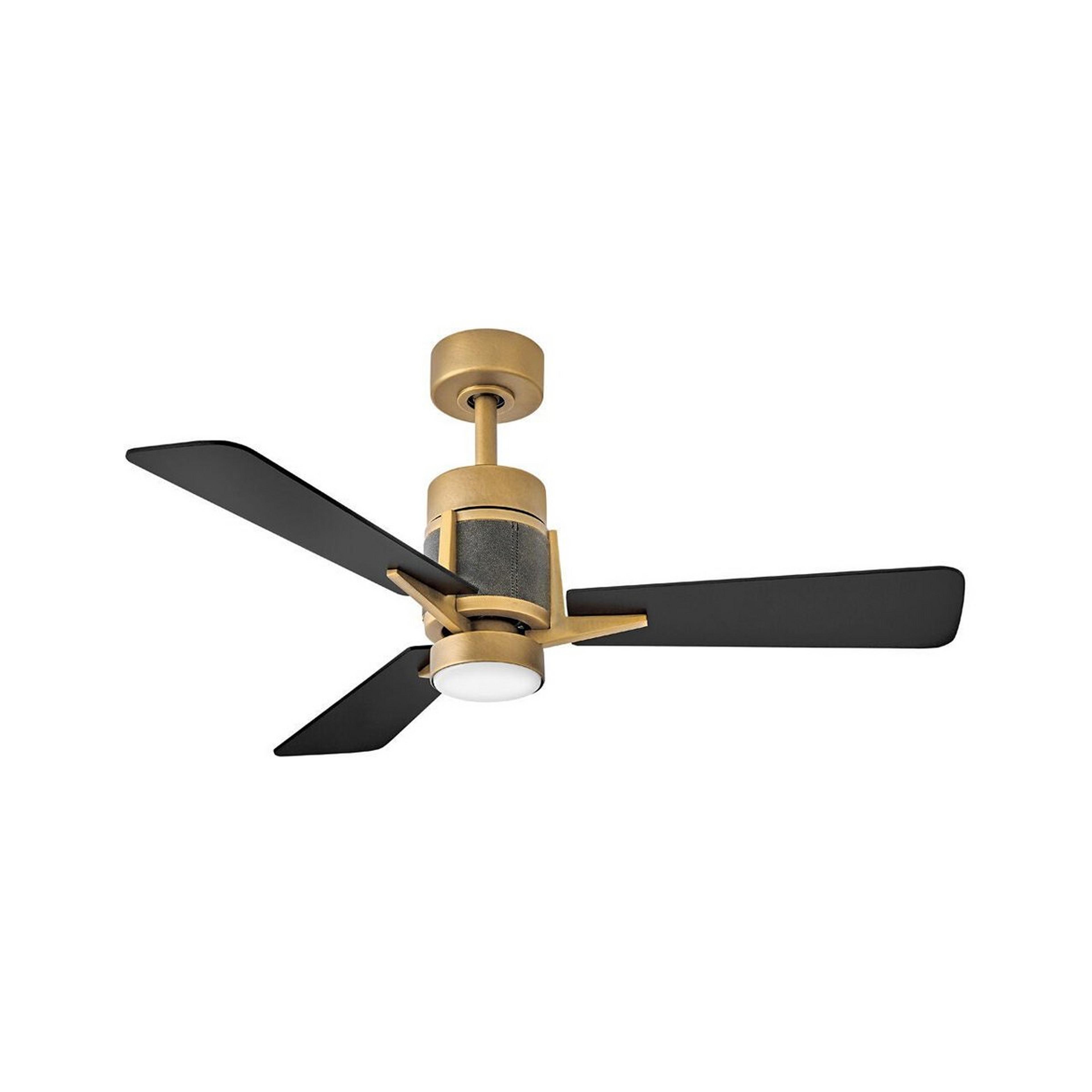 A 42" Thom Smart LED Indoor / Outdoor Ceiling Fan with Brass / Black / Natural Leather color