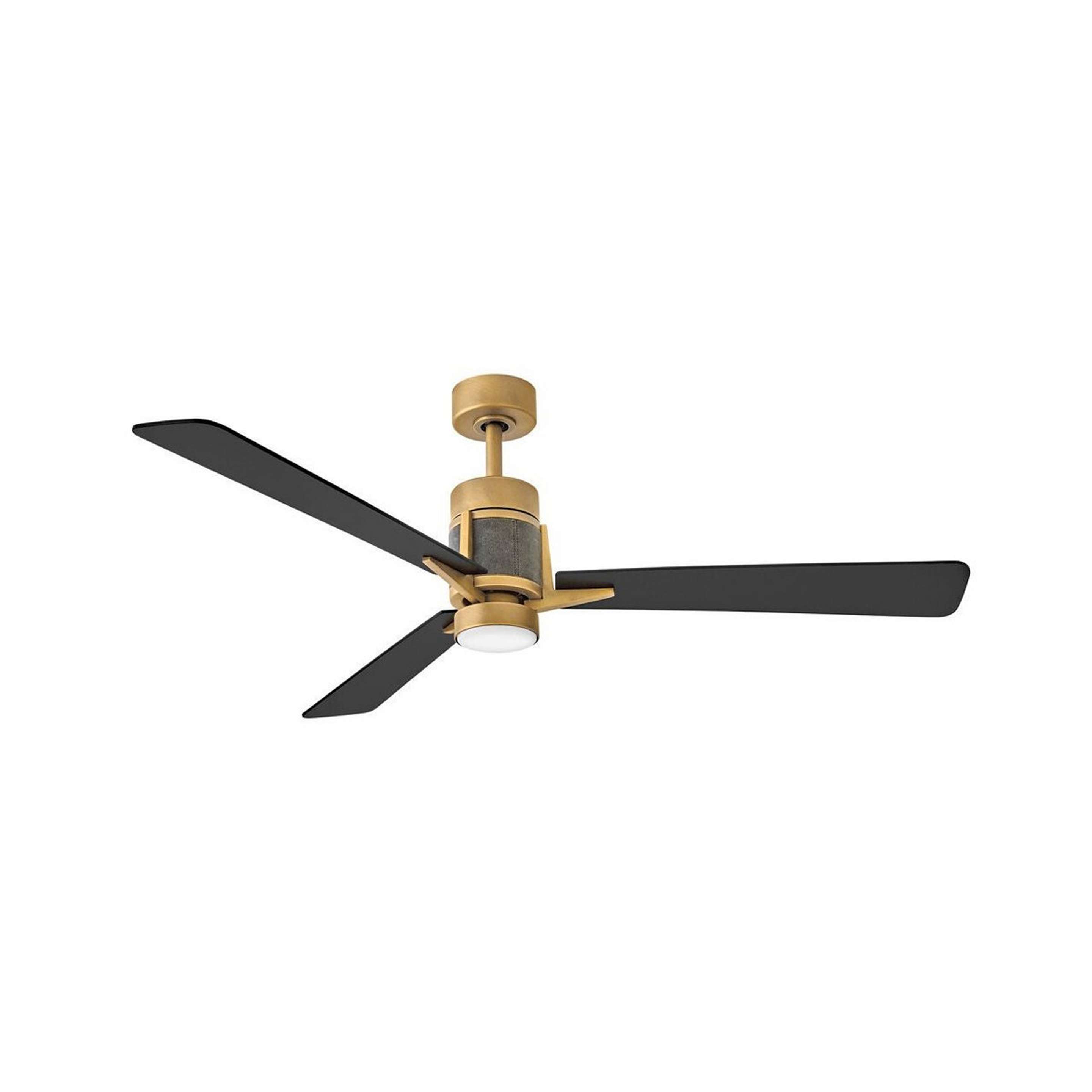 A 56" Thom Smart LED Indoor / Outdoor Ceiling Fan with Brass / Black / Natural Leather color