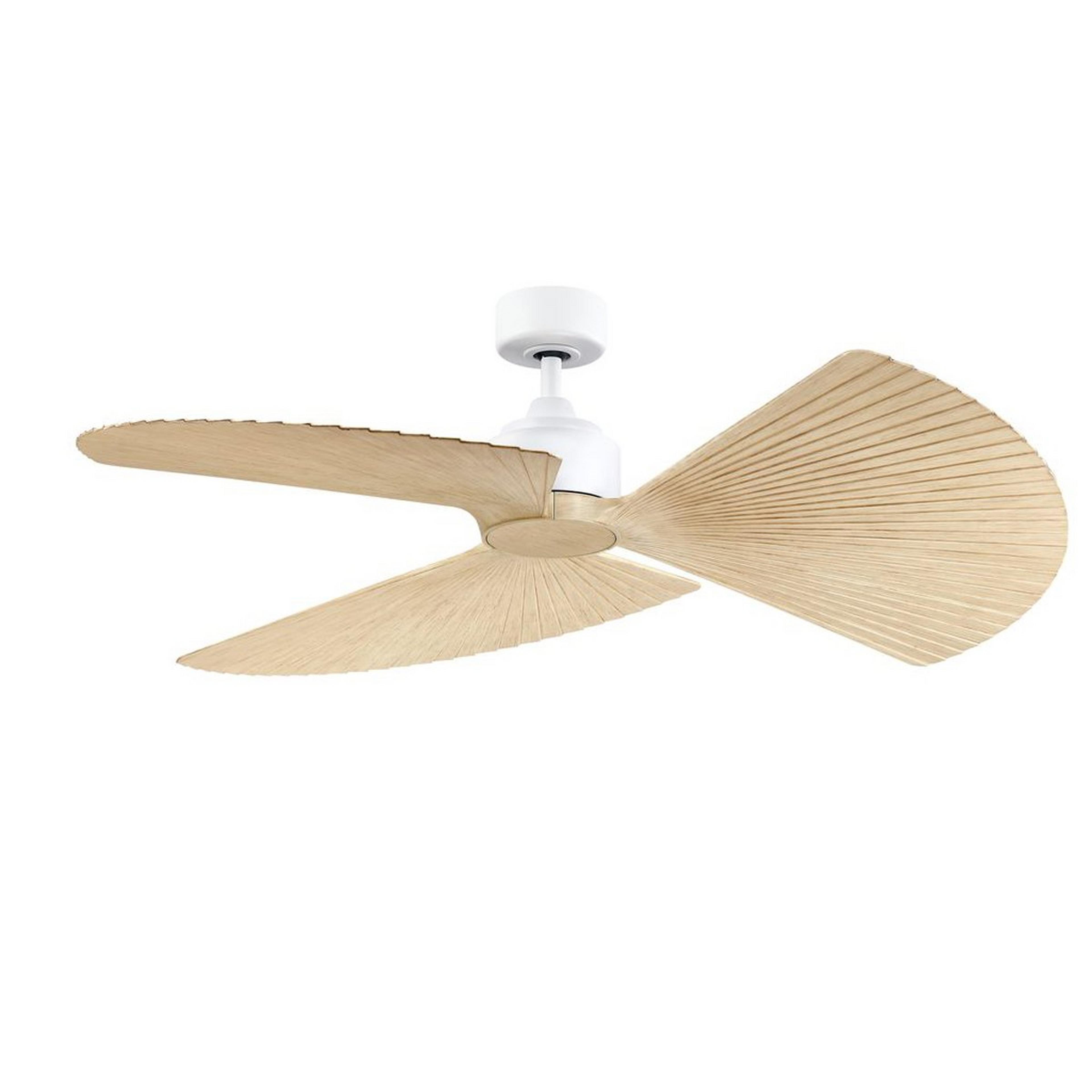 A 52" Melinoe Indoor / Outdoor Smart Ceiling Fan - Pleated with Matte White / Faux Natural color