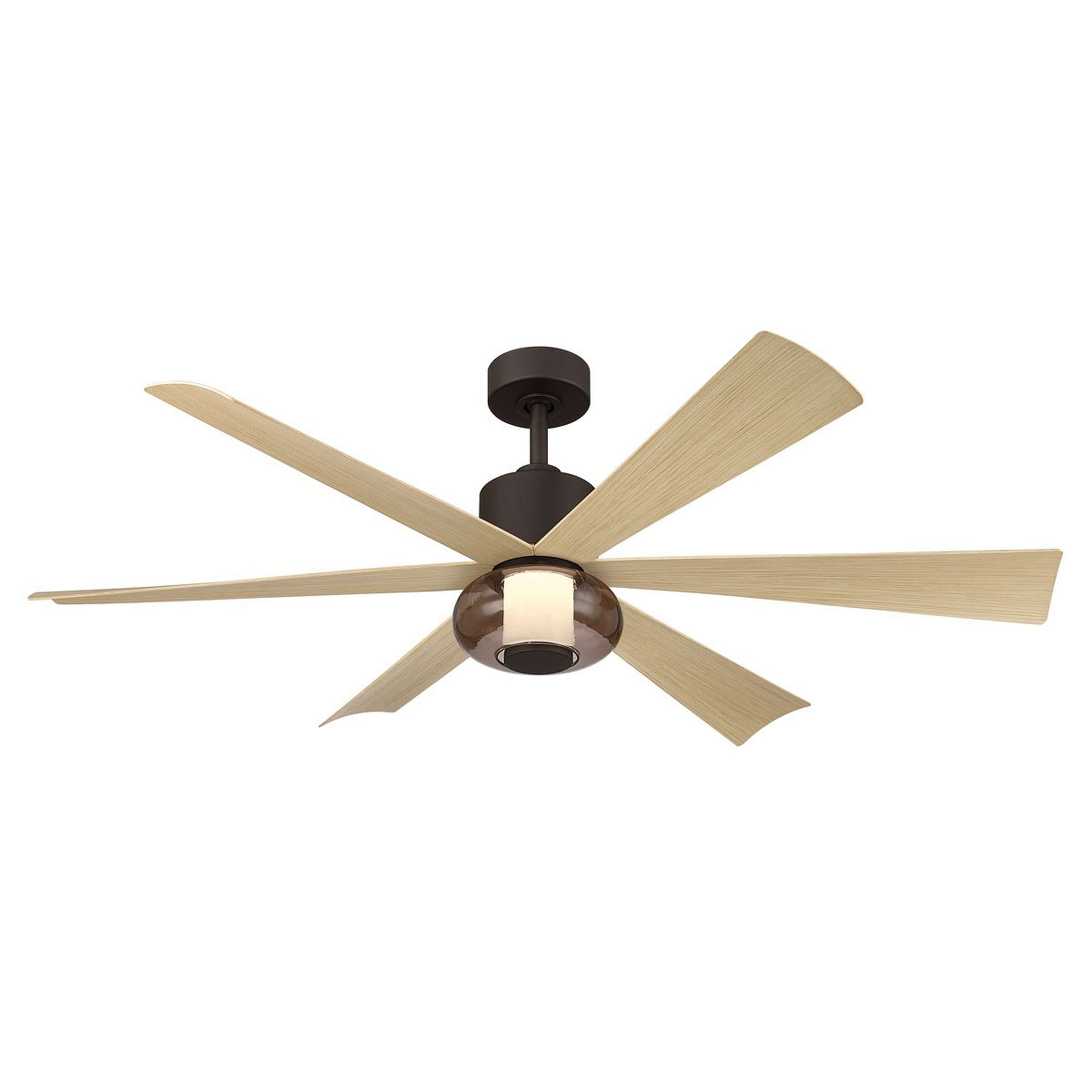 A 56" Carissa Smart LED Ceiling Fan - Smoked Glass with Bronze / Oak color