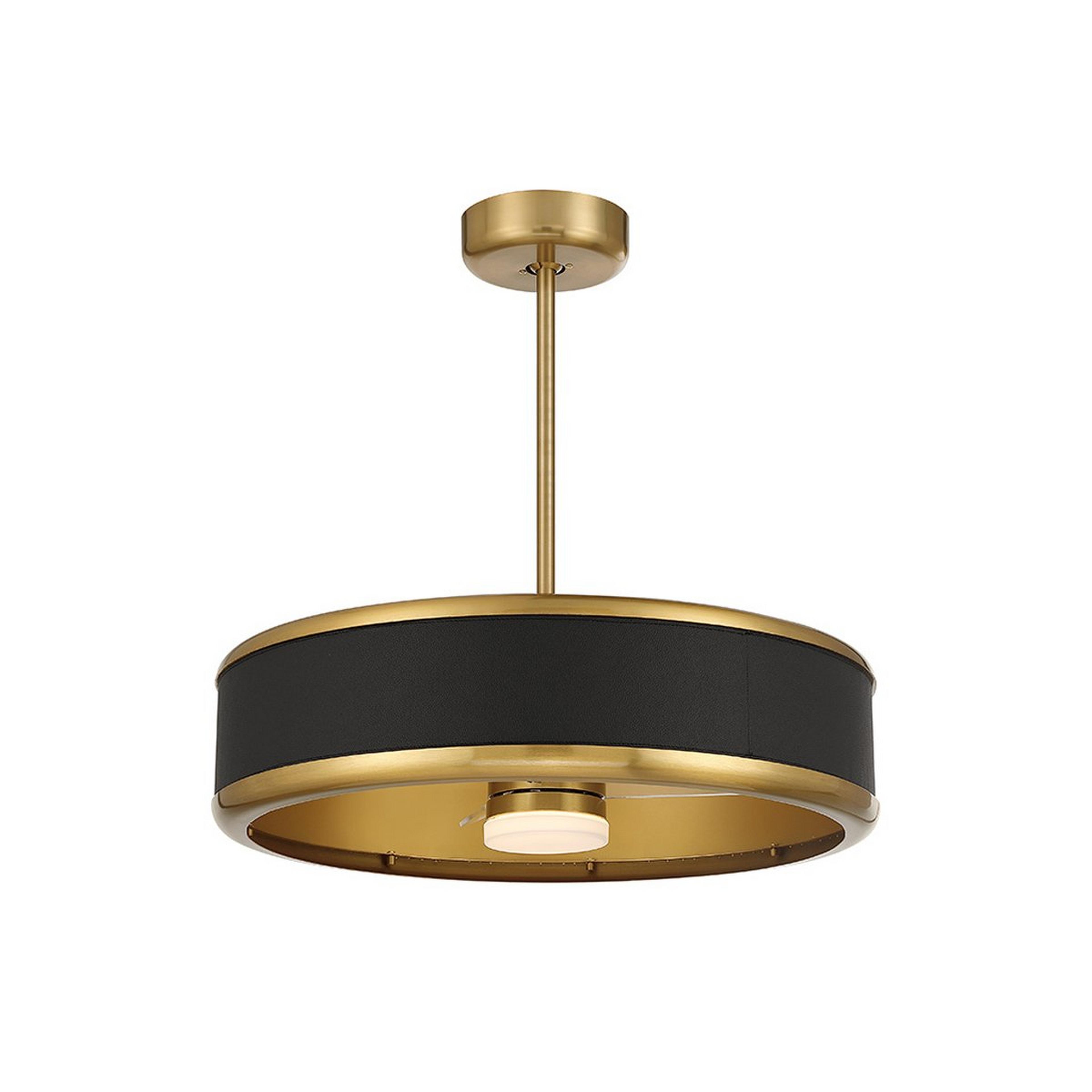 A 26" Bastien LED Fandelier with Aged Brass / Faux Black Leather color