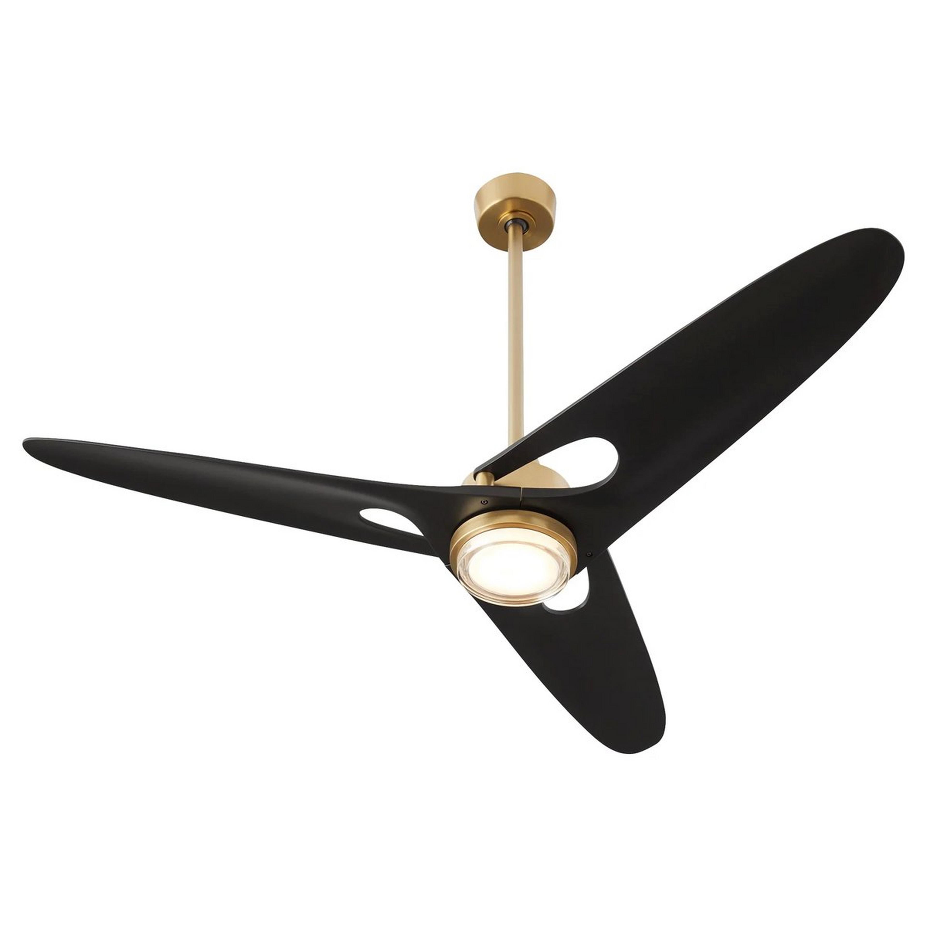 A 60" Driftway LED Ceiling Fan with Aged Brass / Black / Clear Acrylic color