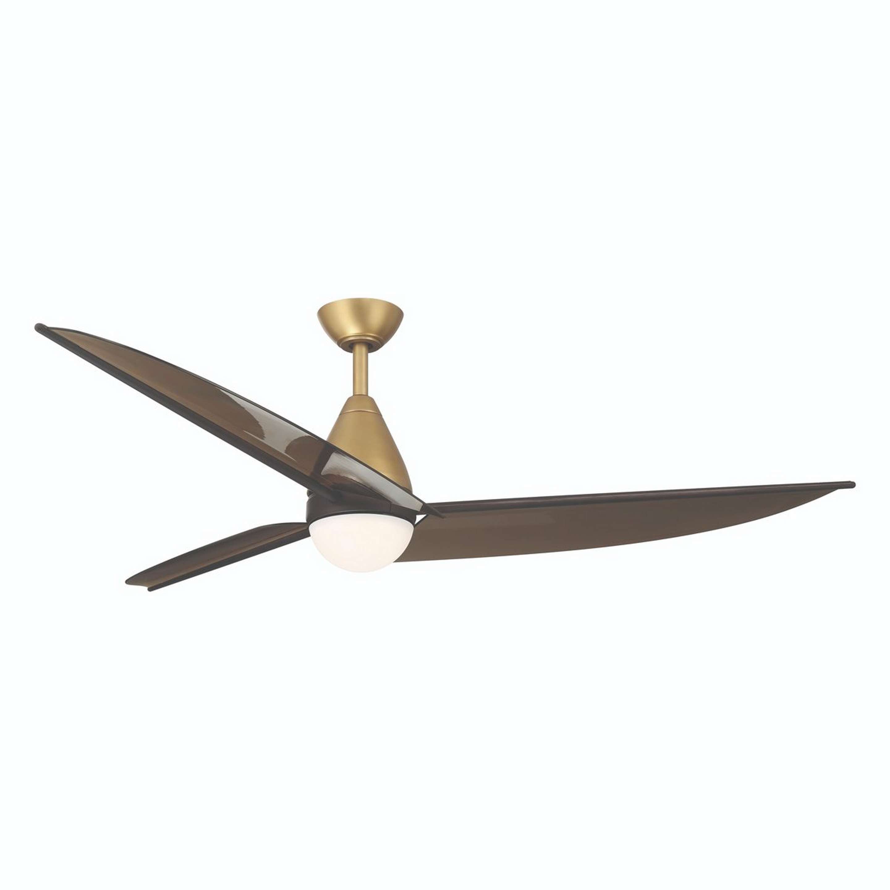 A 65" Boudica LED Ceiling Fan with Brass / Transparent Brown / Opal Glass color