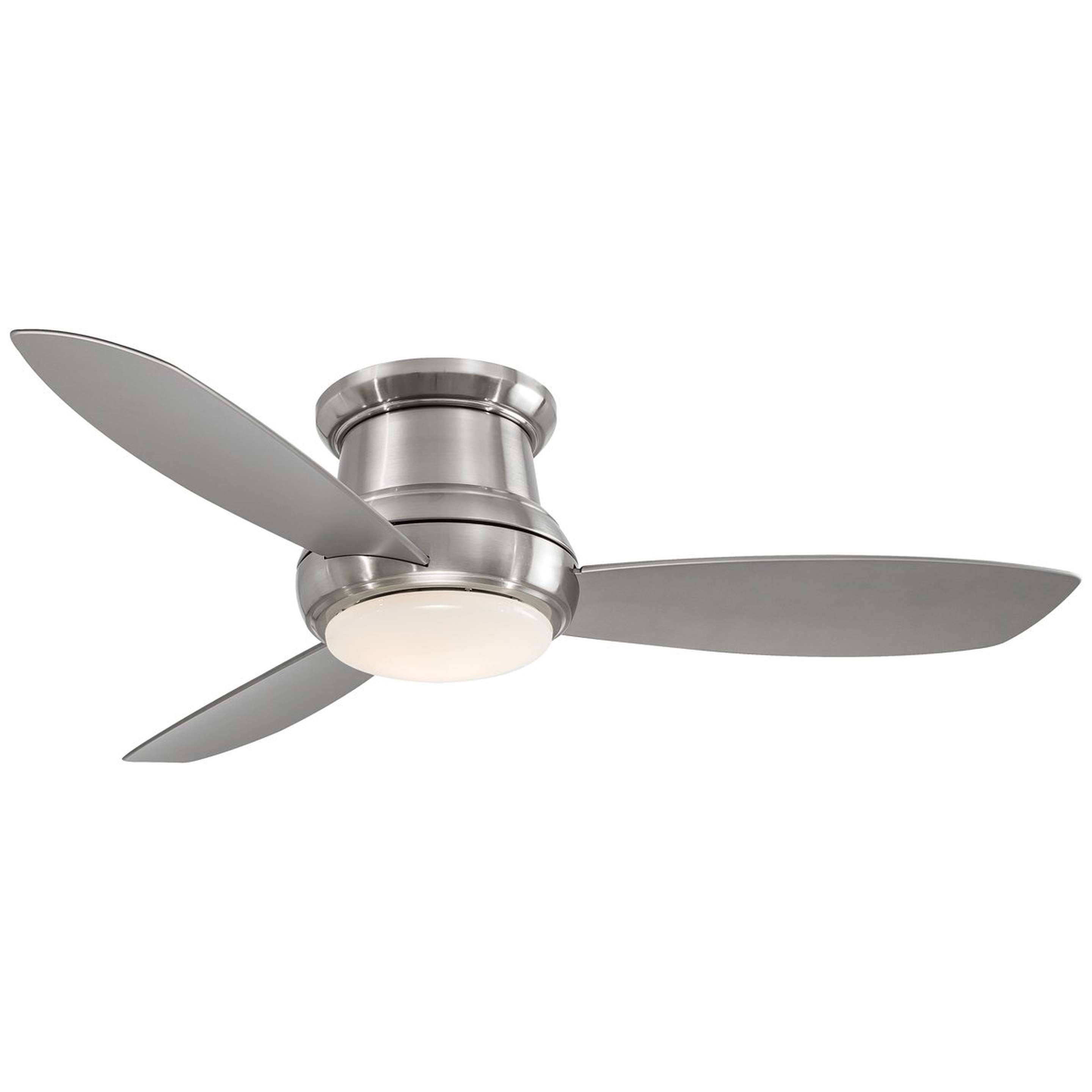 A 52" Low Ceiling LED Scoop Fan with Brushed Nickel color