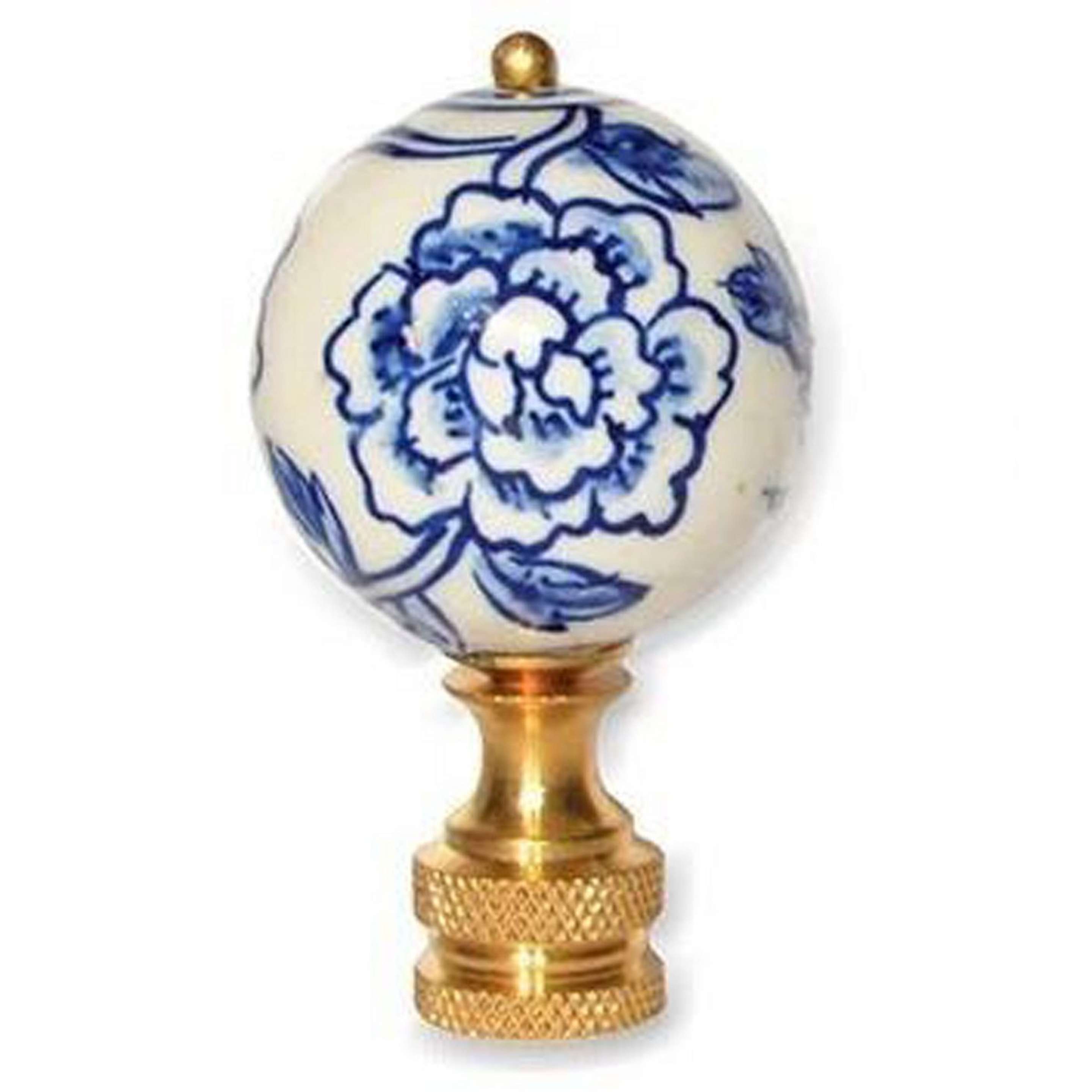 A Porcelain Peonies Finial with Blue / White / Brass color