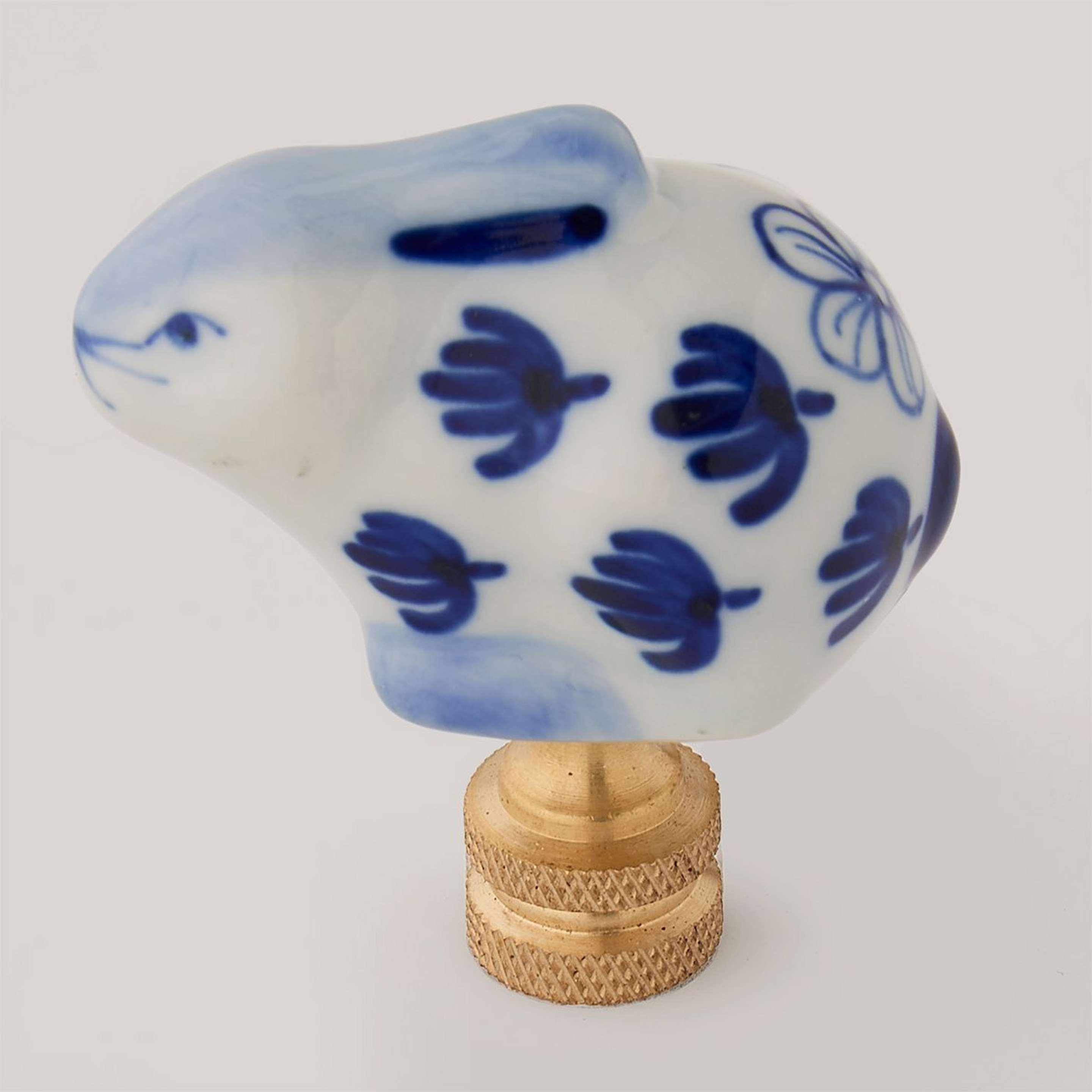 A Little Blue Bunny Finial with Blue / White / Brass color