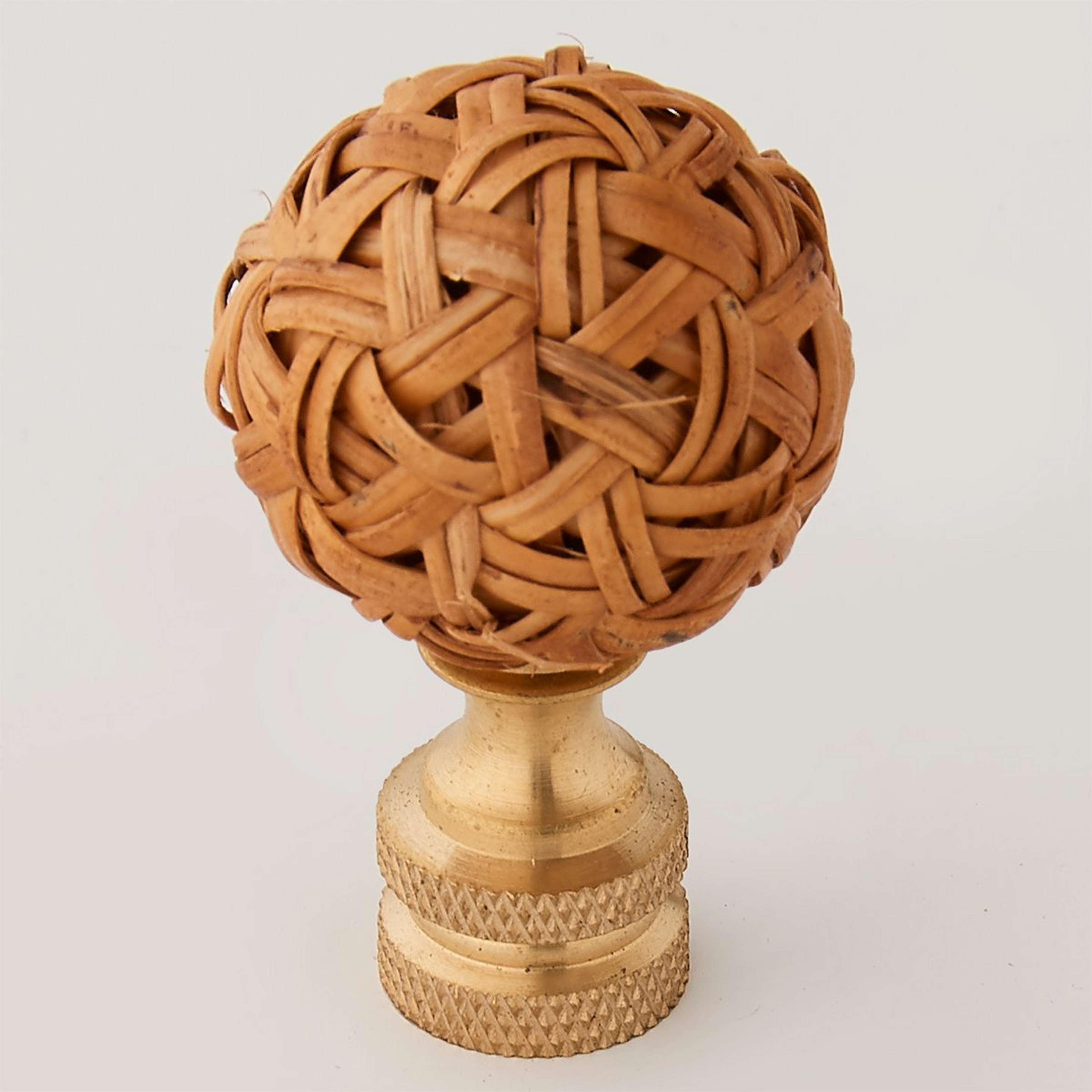 A Rattan Sphere Finial - Small with Natural Rattan / Brass color