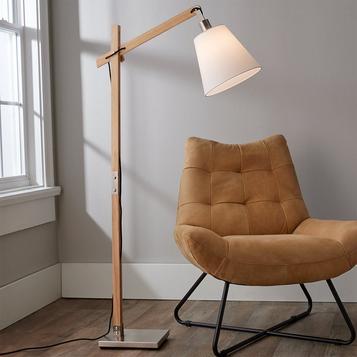 Modern Rustic Wood Arc Floor Lamp