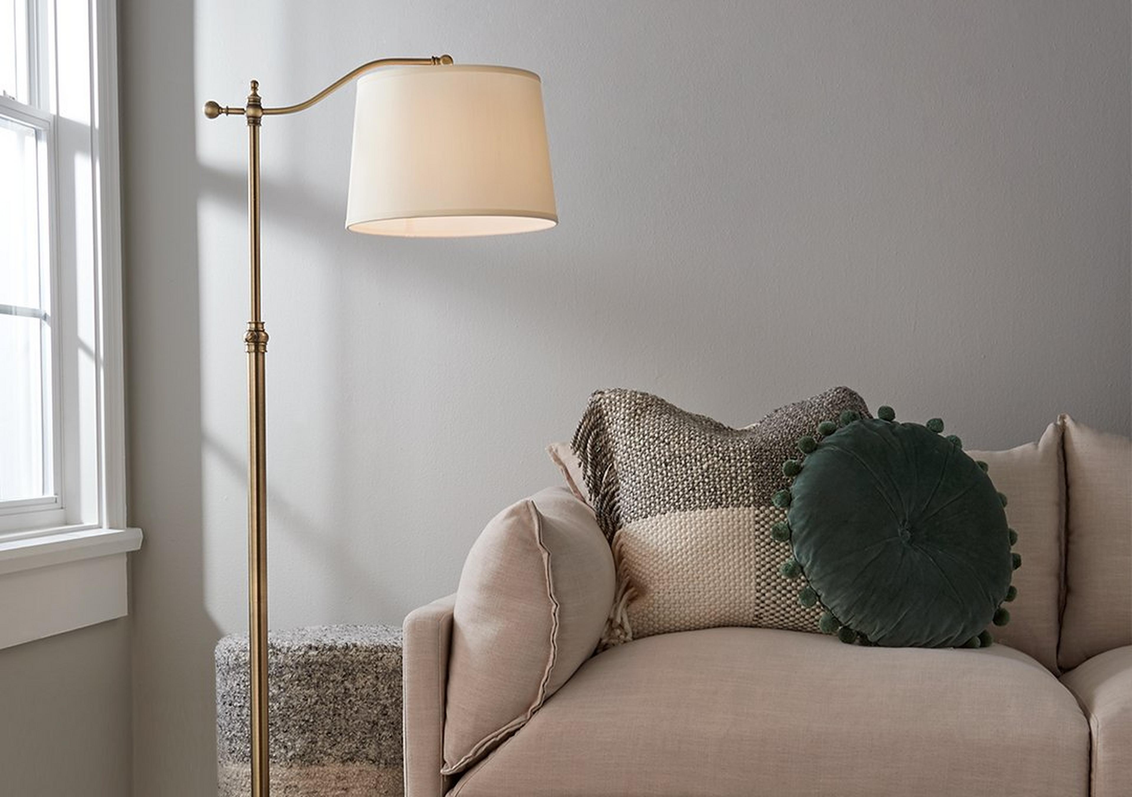 Aged Brass Arched Bridge Arm Adjustable Floor Lamp