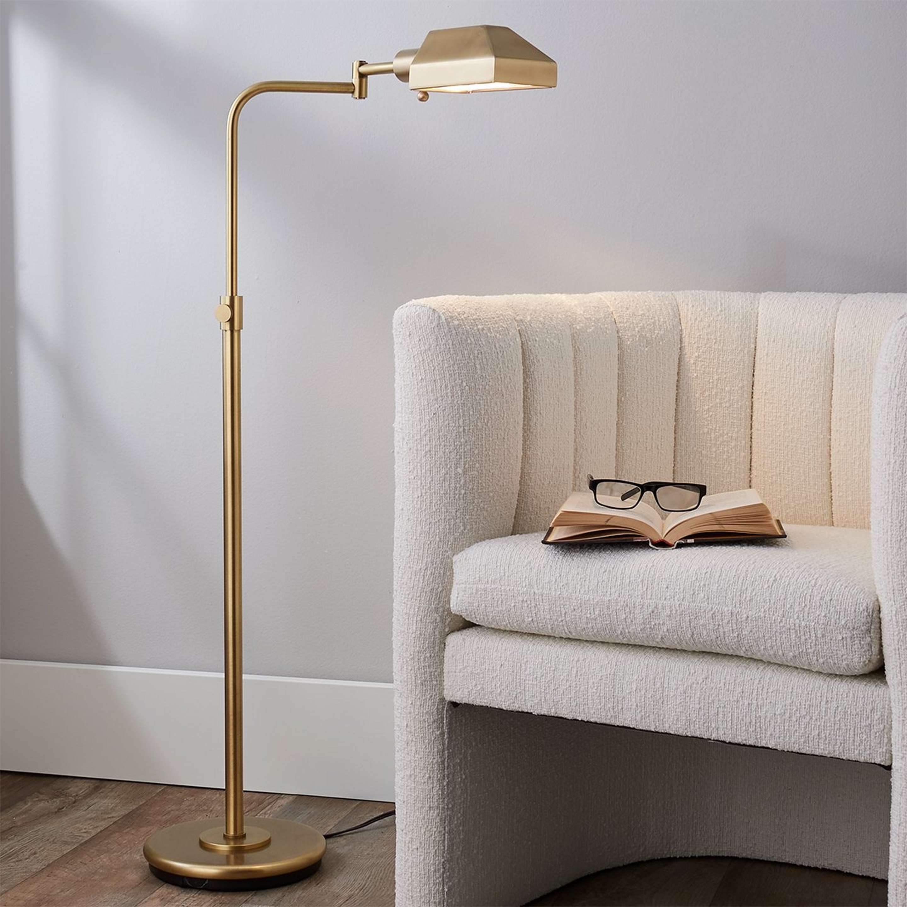 A Superior Gallery Pharmacy Floor Lamp with Antique Brass color