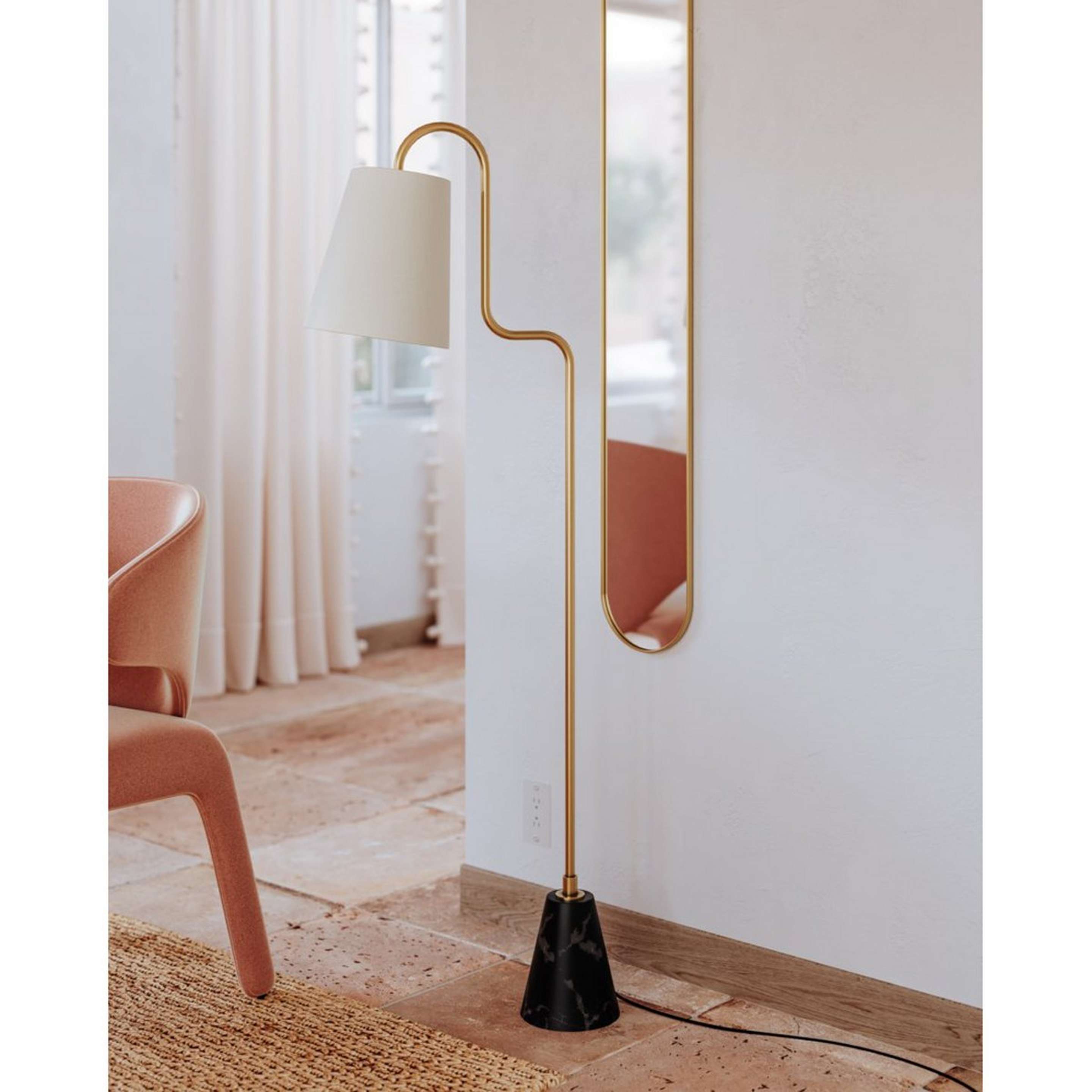 A Myrtle Floor Lamp with Aged Brass / Black Marble Detail color