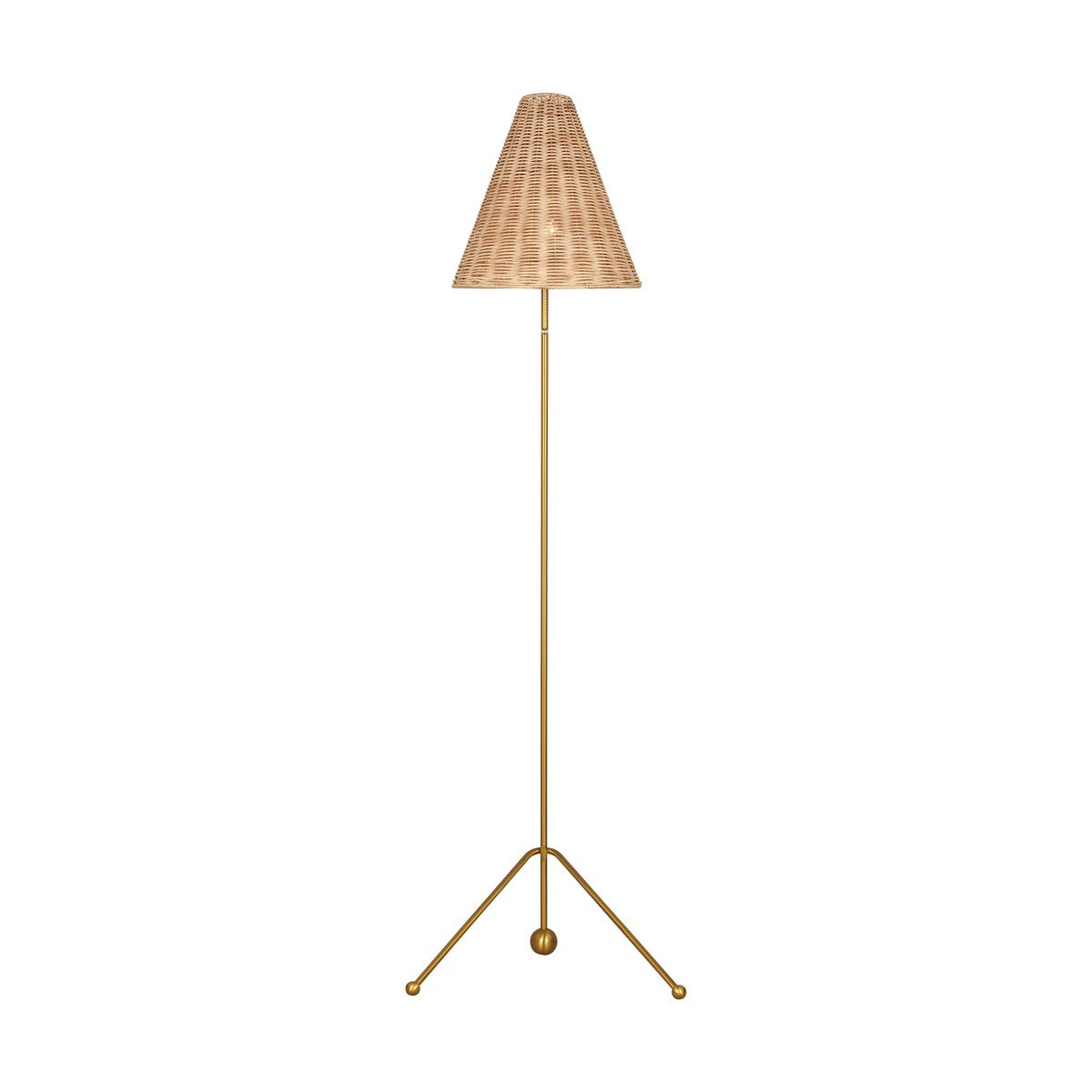 A Delron Floor Lamp - Rattan with Burnished Brass / Natural Rattan color
