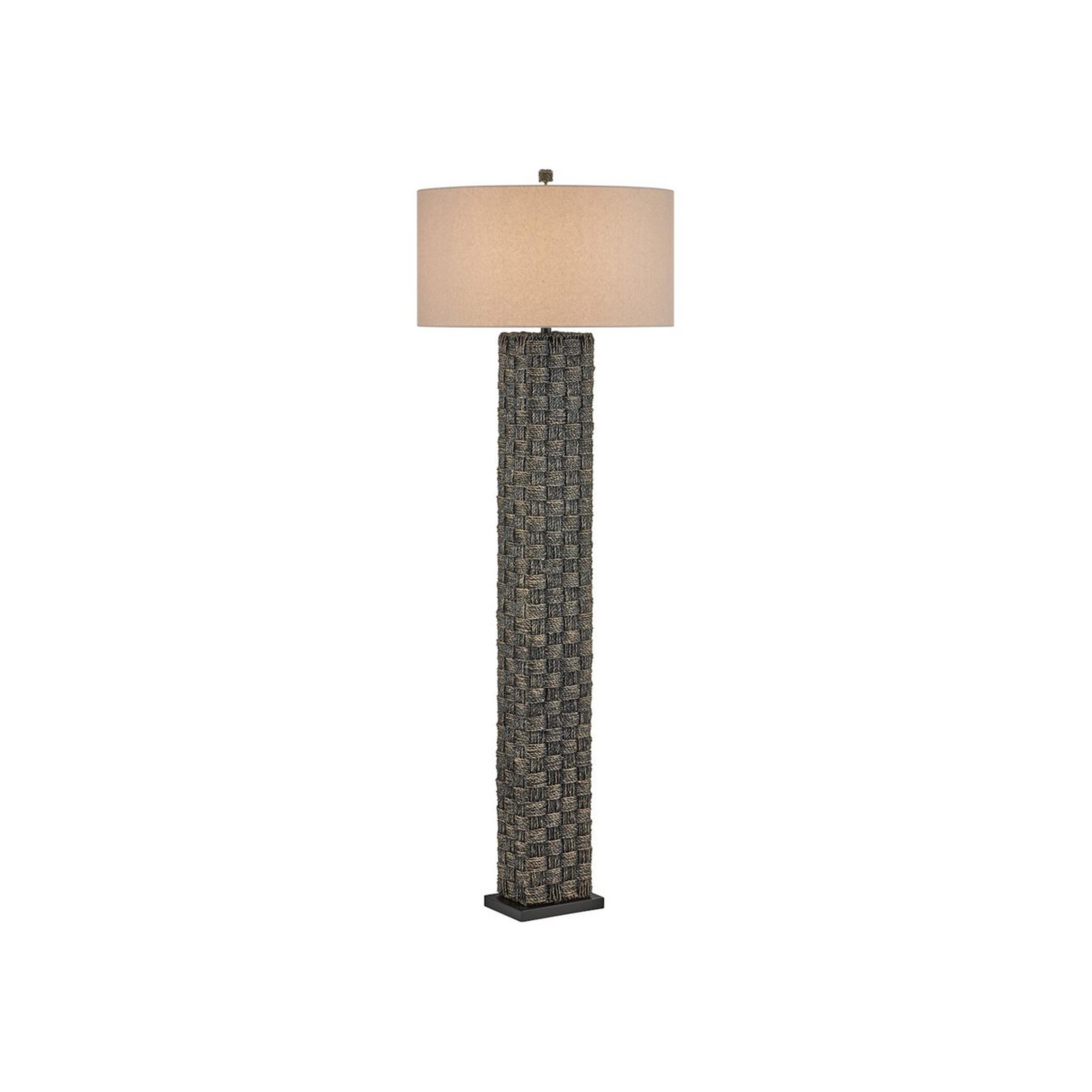A Rourke Floor Lamp with Natural Seagrass / Beige color