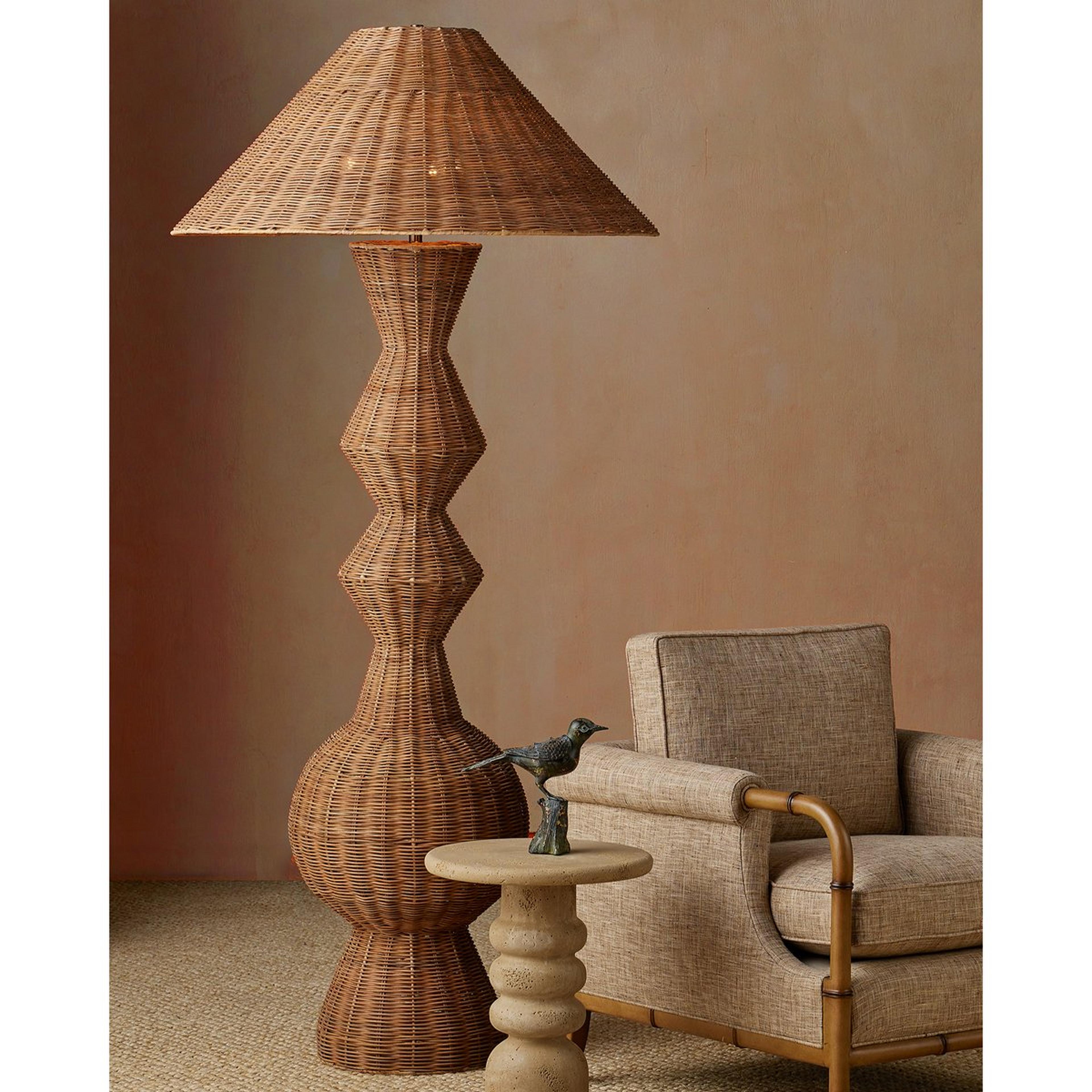 A Reggie Rattan Floor Lamp with Natural Rattan color