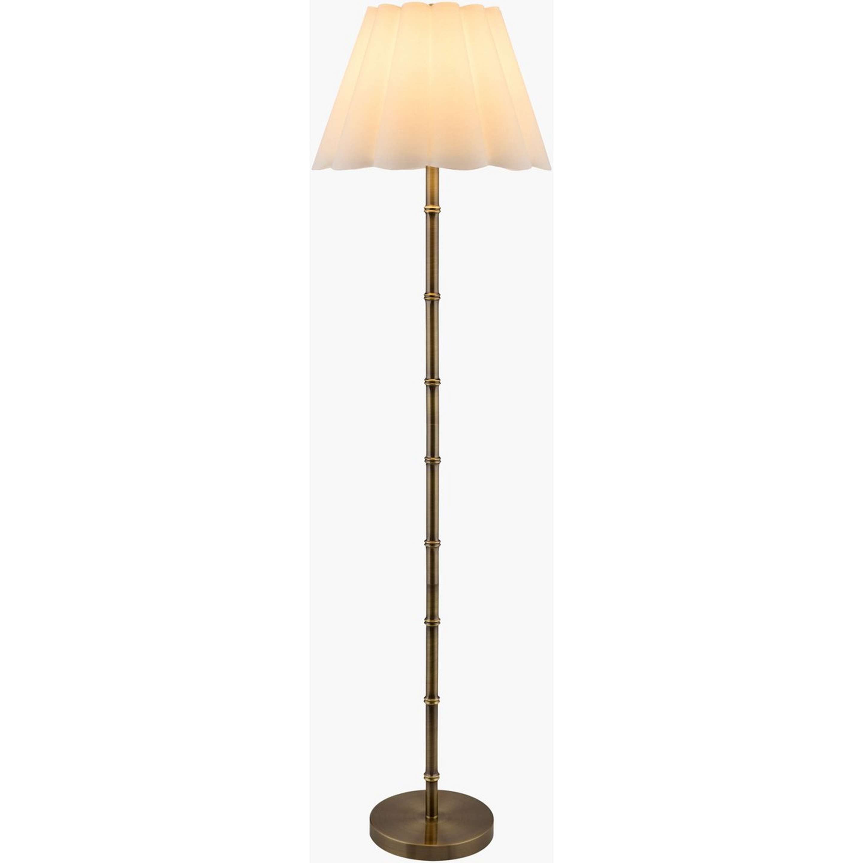 A Njeri Floor Lamp with Aged Brass / White Linen color