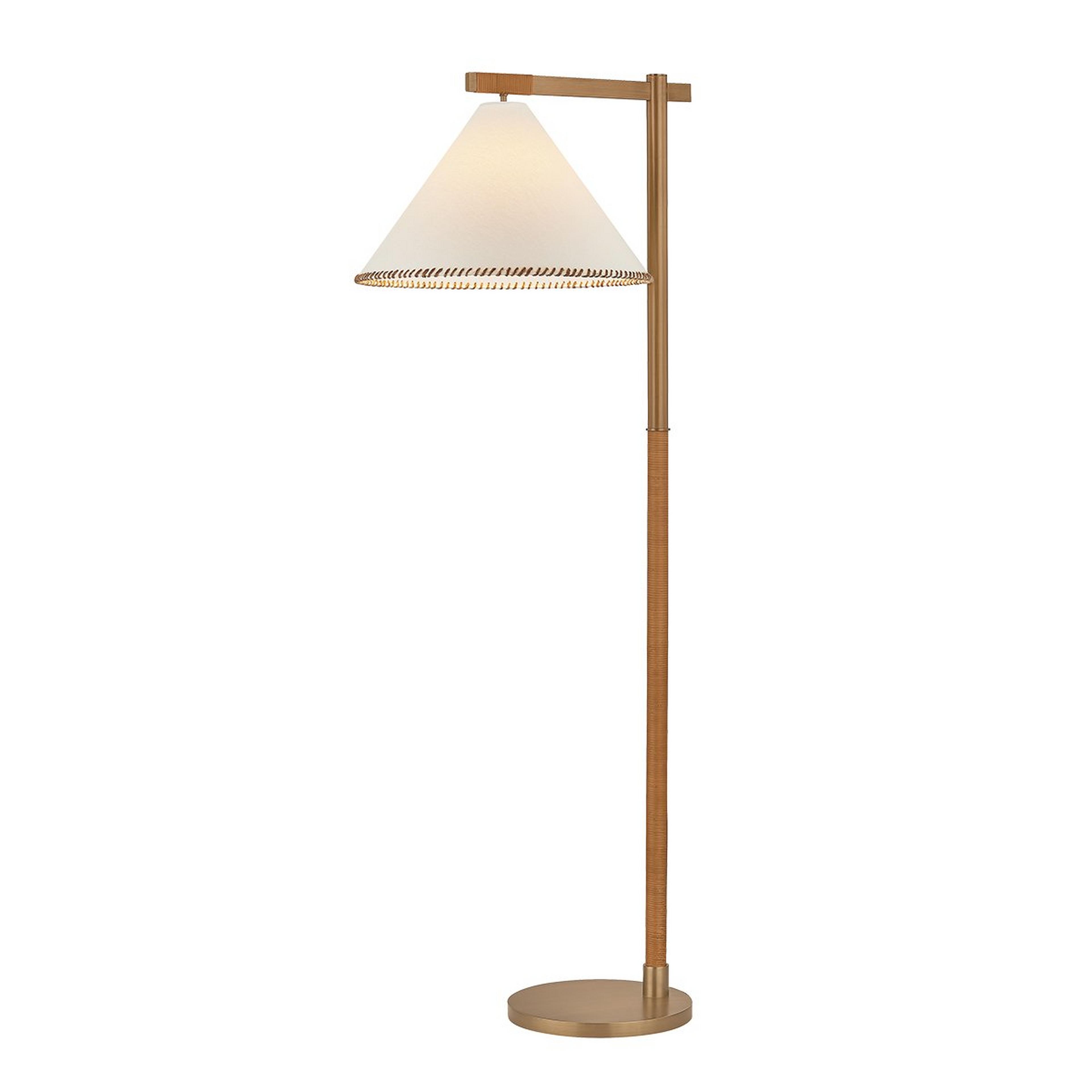 A Hartwell Floor Lamp with Brass / Wheat Linen / Brown color