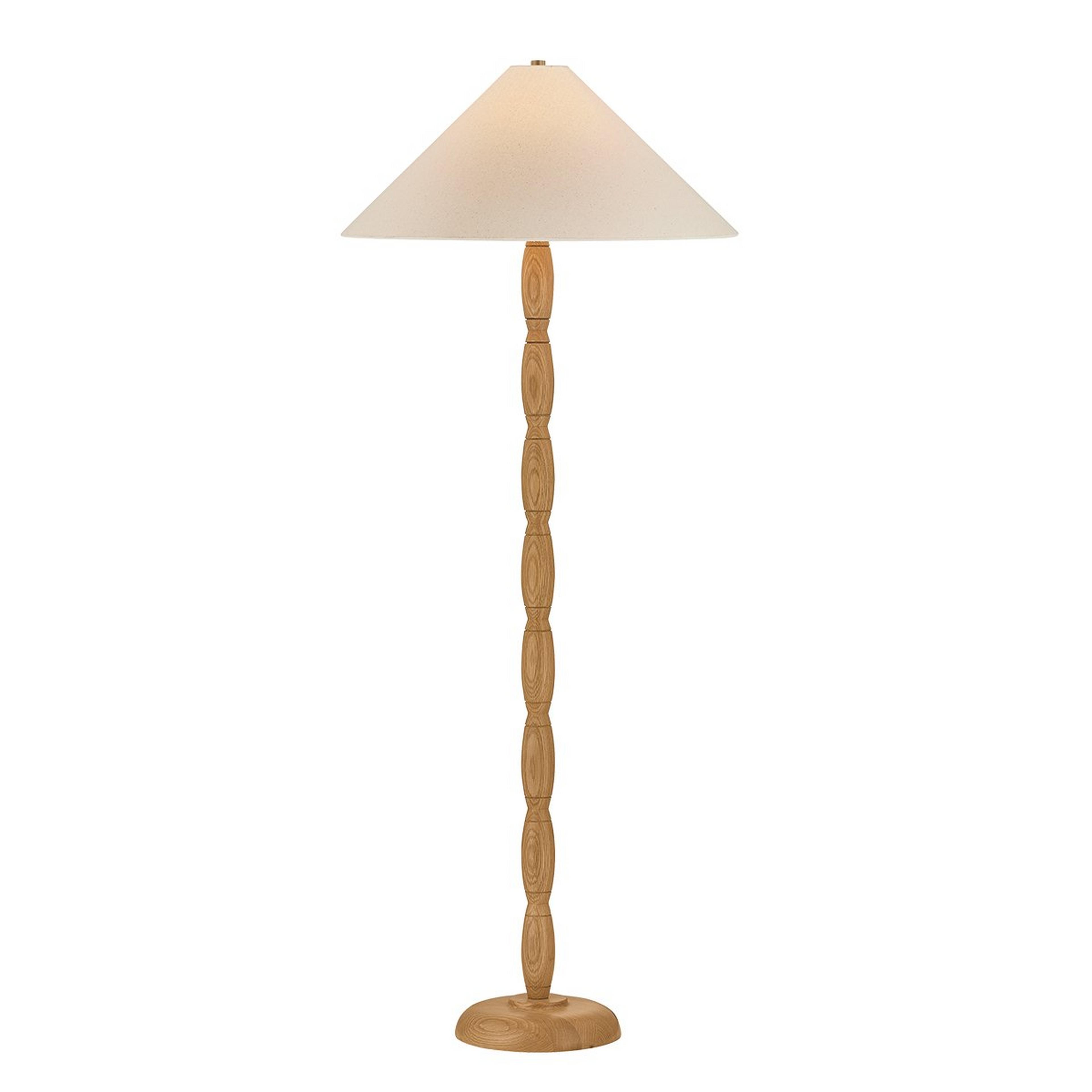 A Huxley Floor Lamp with Oak Wood / Wheat Linen / Brass color
