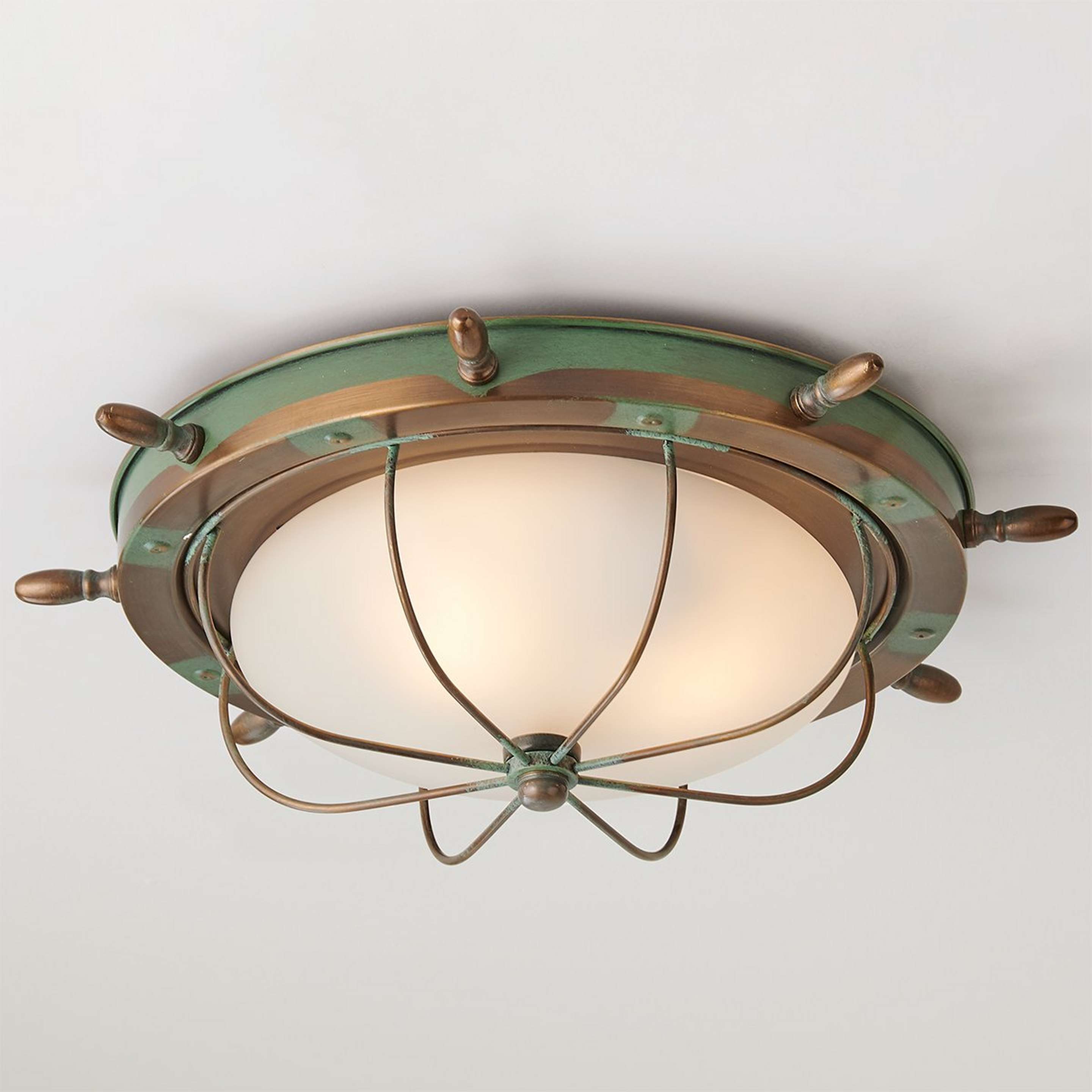 A Captain's Ceiling Light with Verdigris Brass / Frosted Glass color