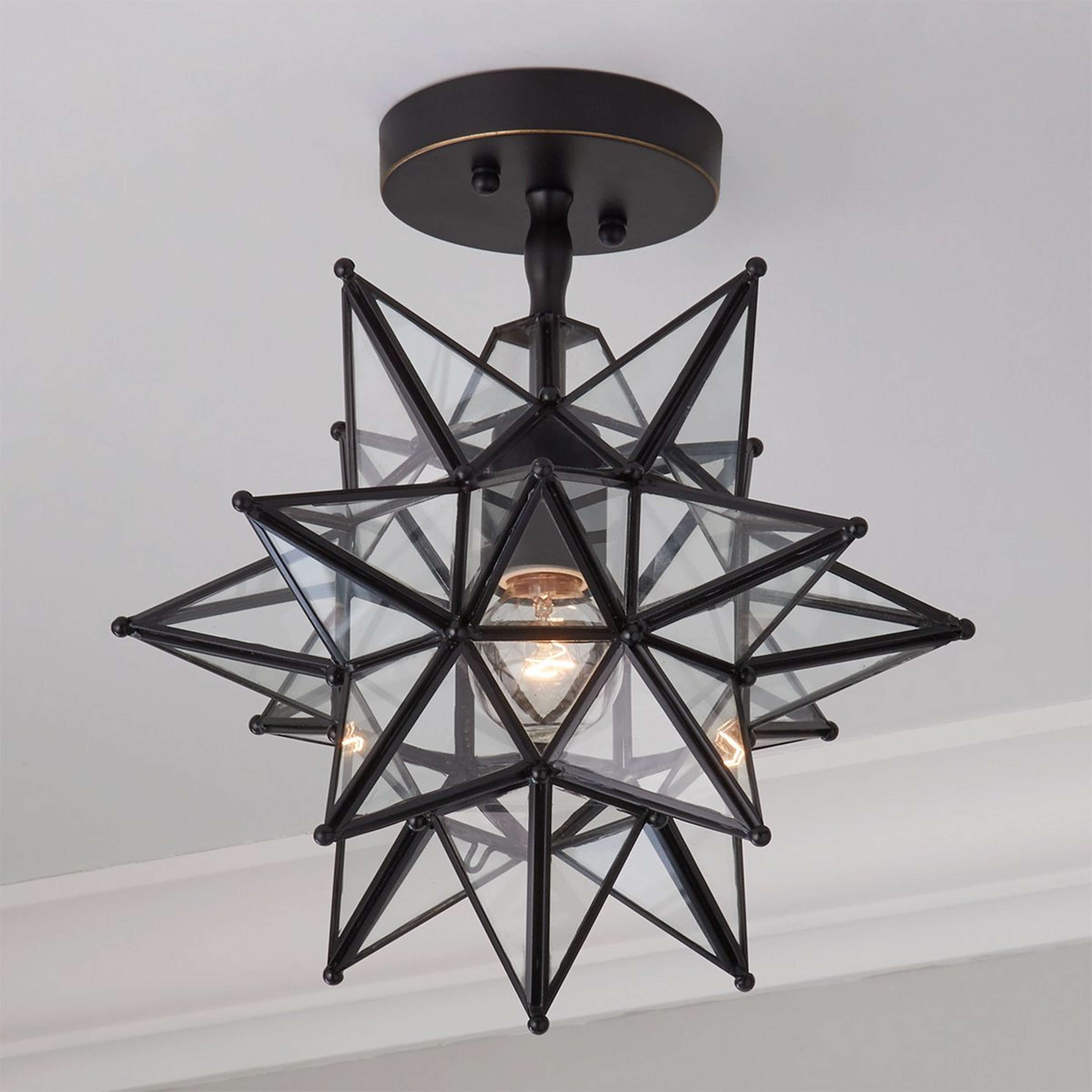 A Moravian Star Semi-Flush Ceiling Light with Black / Clear color