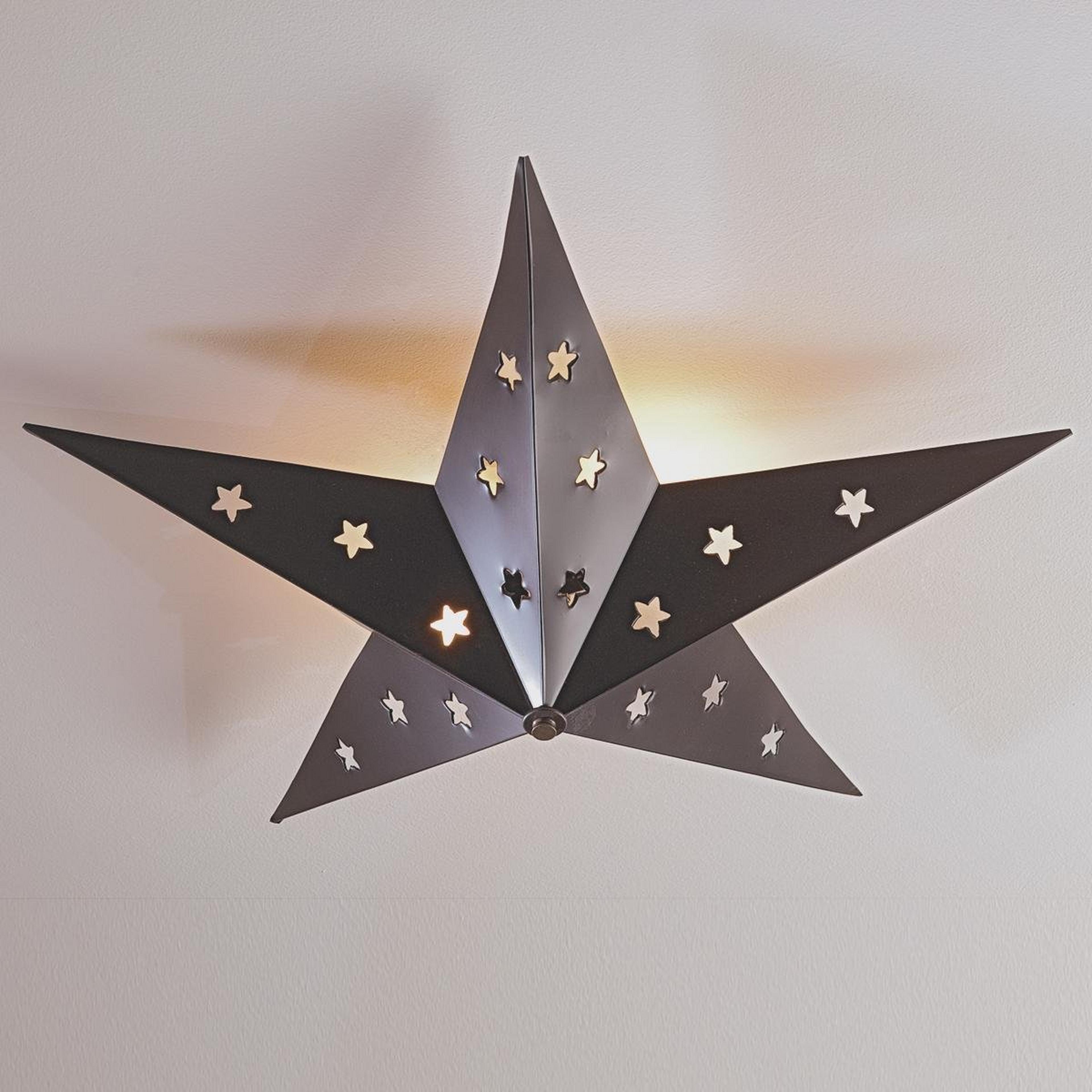 A Rustic Tin Star Ceiling Light with Bronze color