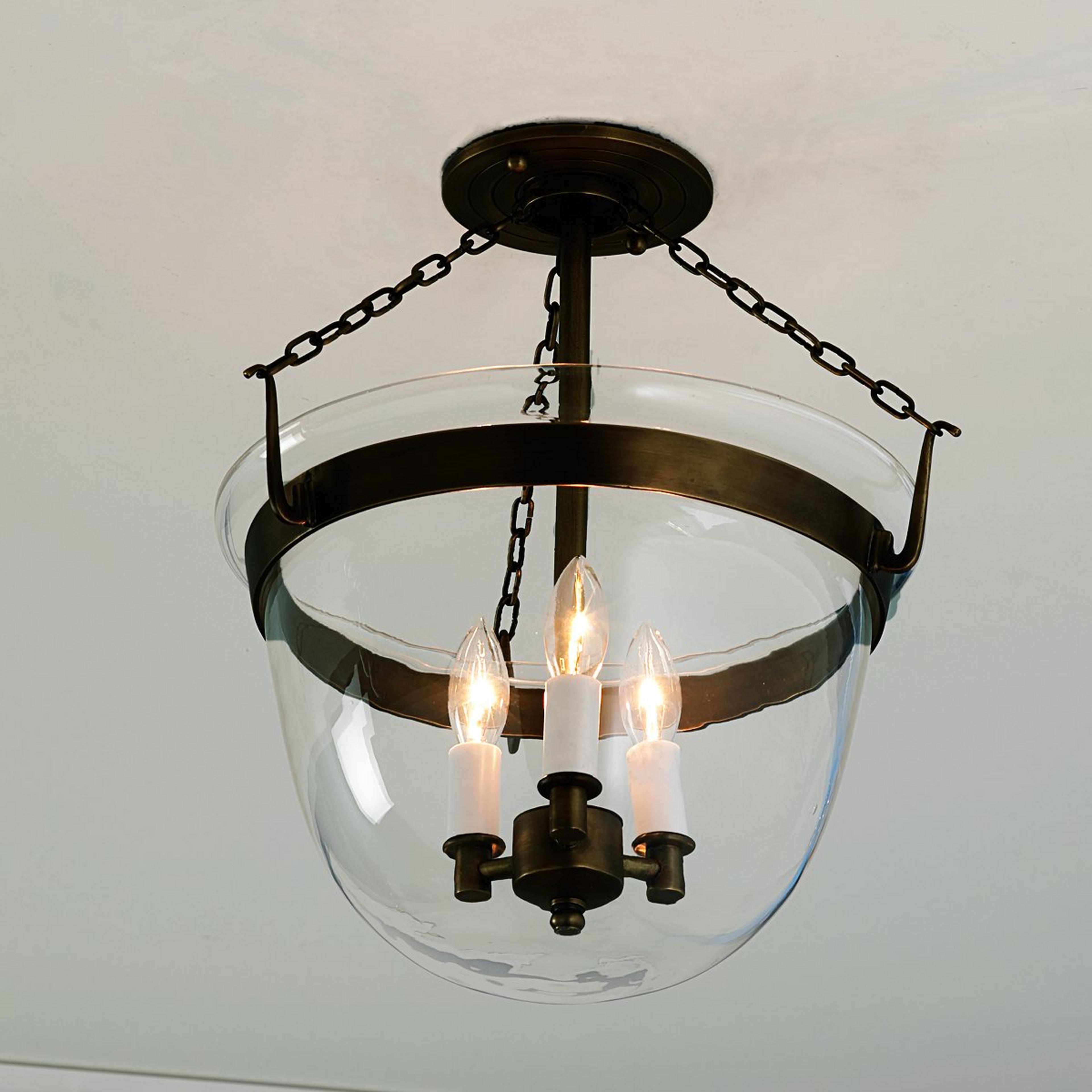A Smokebell Lantern Semi-Flush Ceiling Light - Large - Clear with Bronze color