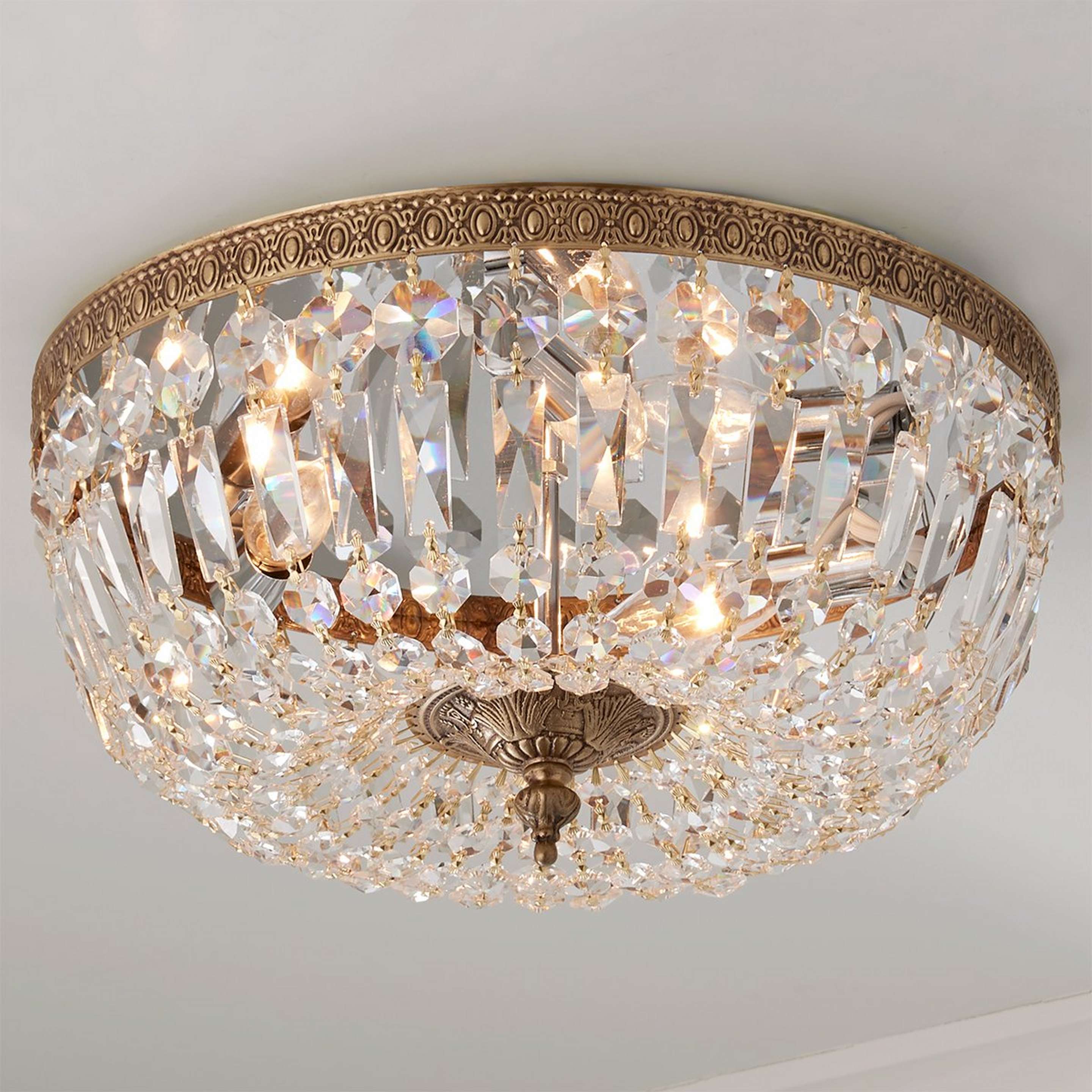 A Cut Crystal Basket Ceiling Light - Large with Antique Brass / Crystal color