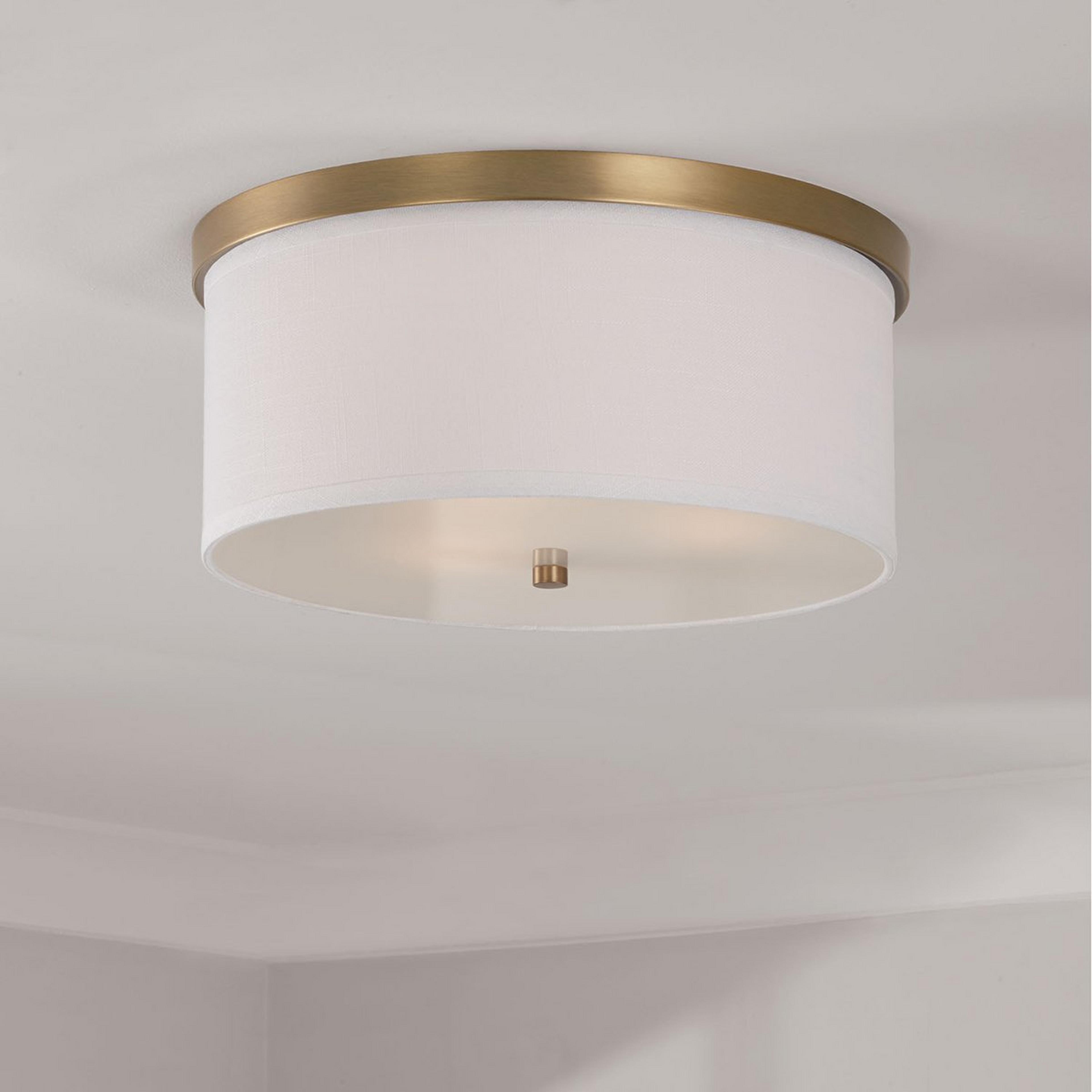 A Springfield Linen Shade Ceiling Light with Aged Brass / White color