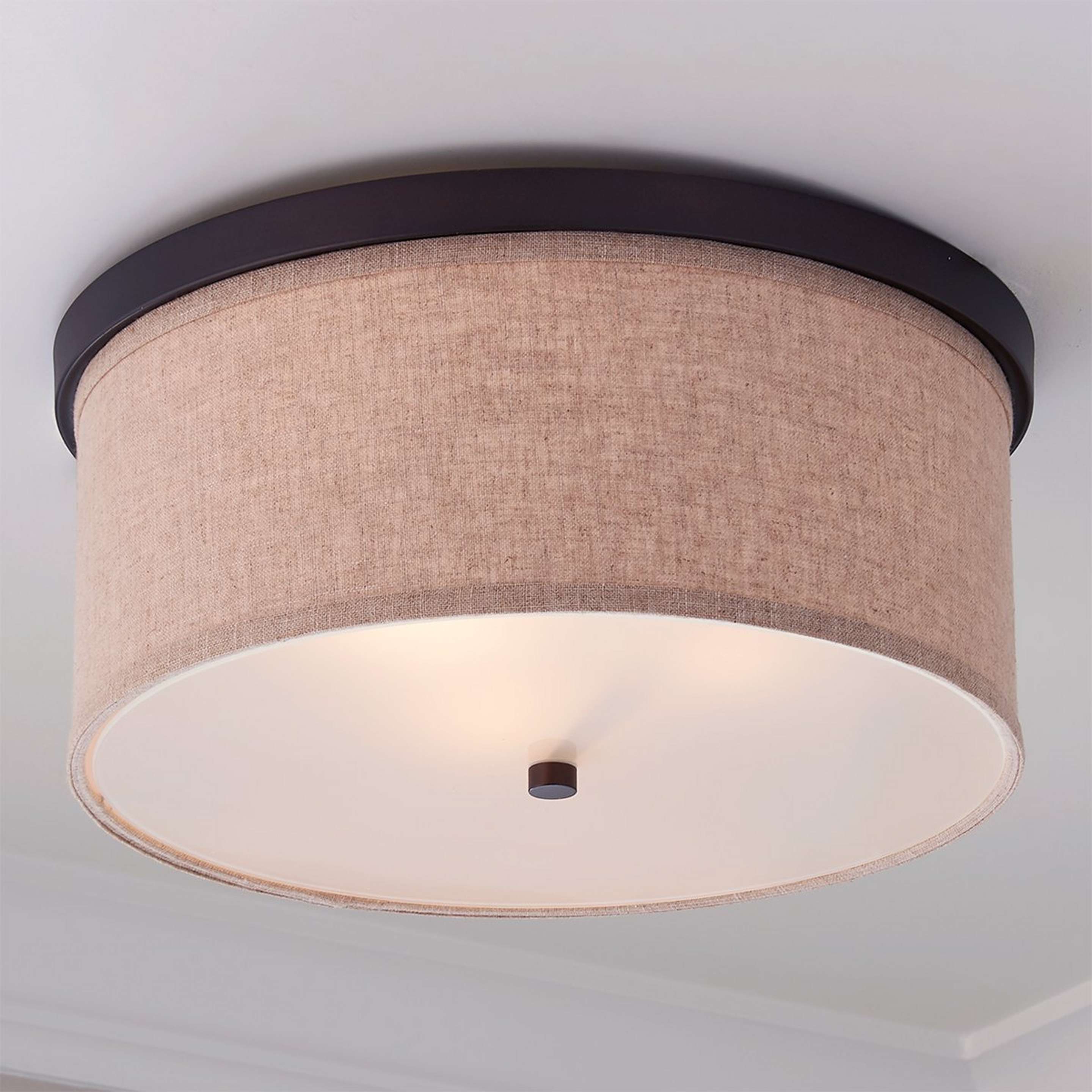 A Springfield Linen Shade Ceiling Light with Bronze / Oat color