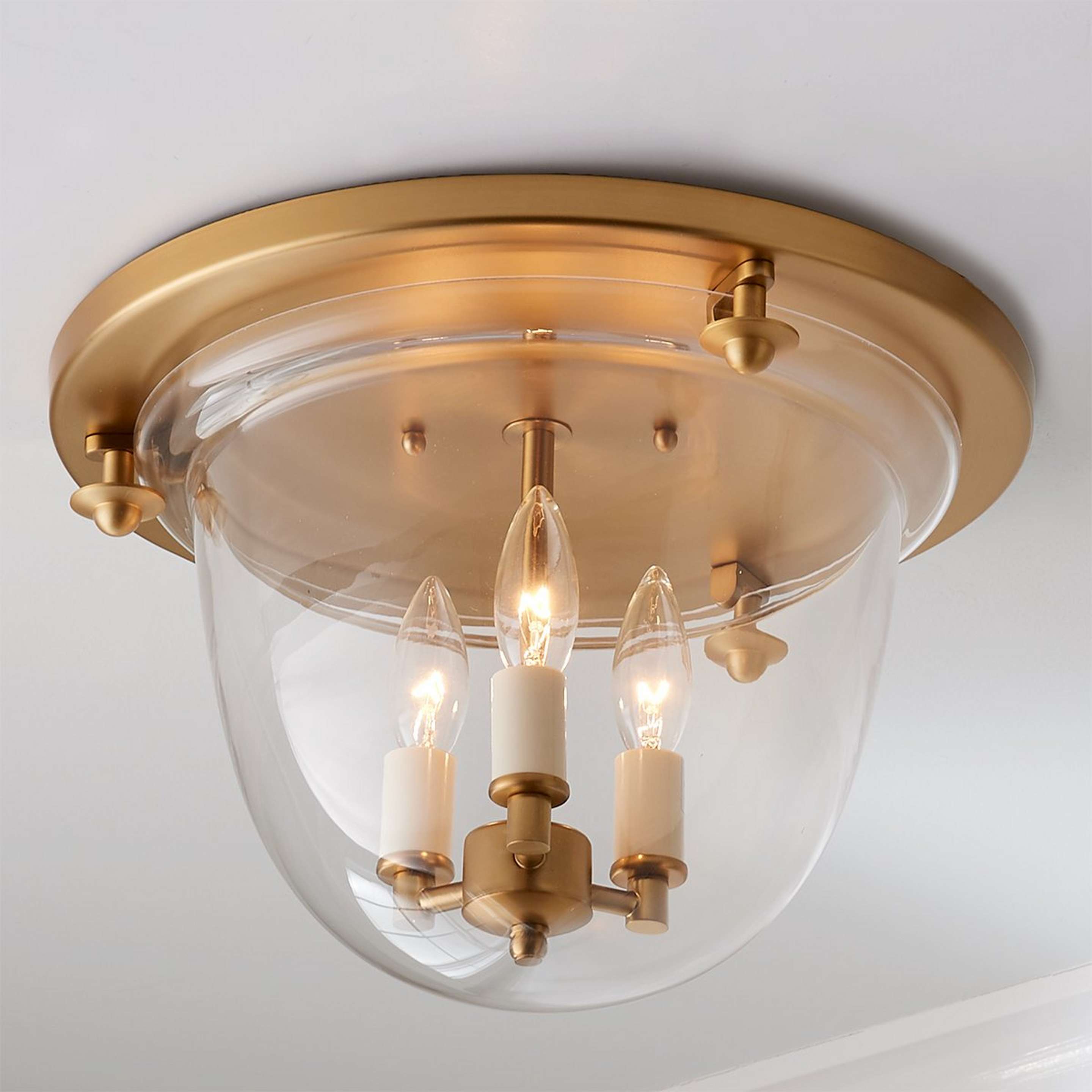A Smokebell Lantern Ceiling Light - Clear with Antique Brass color
