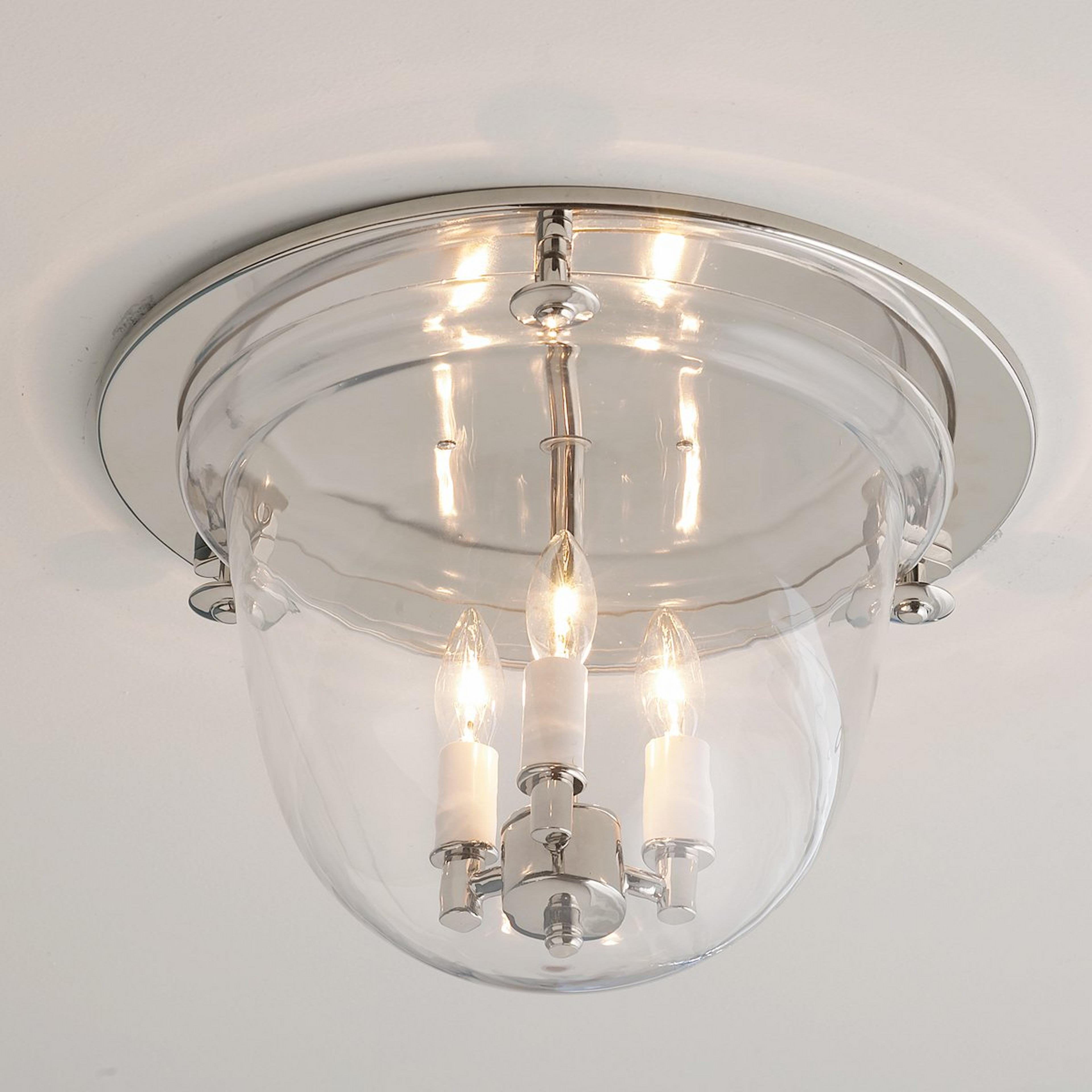 A Smokebell Lantern Ceiling Light - Clear with Polished Nickel color