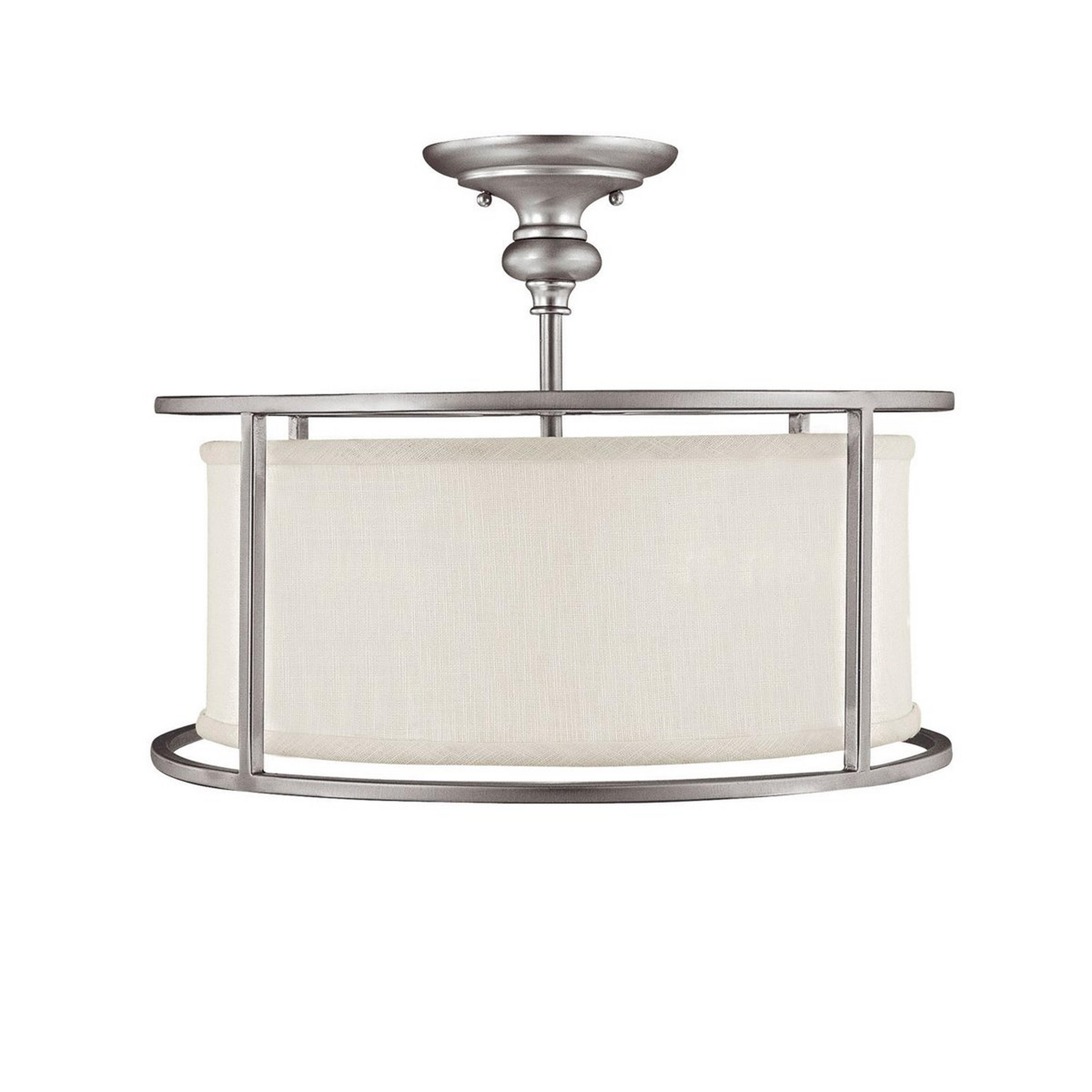 A Springfield Drum Shade Semi Flush Ceiling Light with Matte Nickel / White color