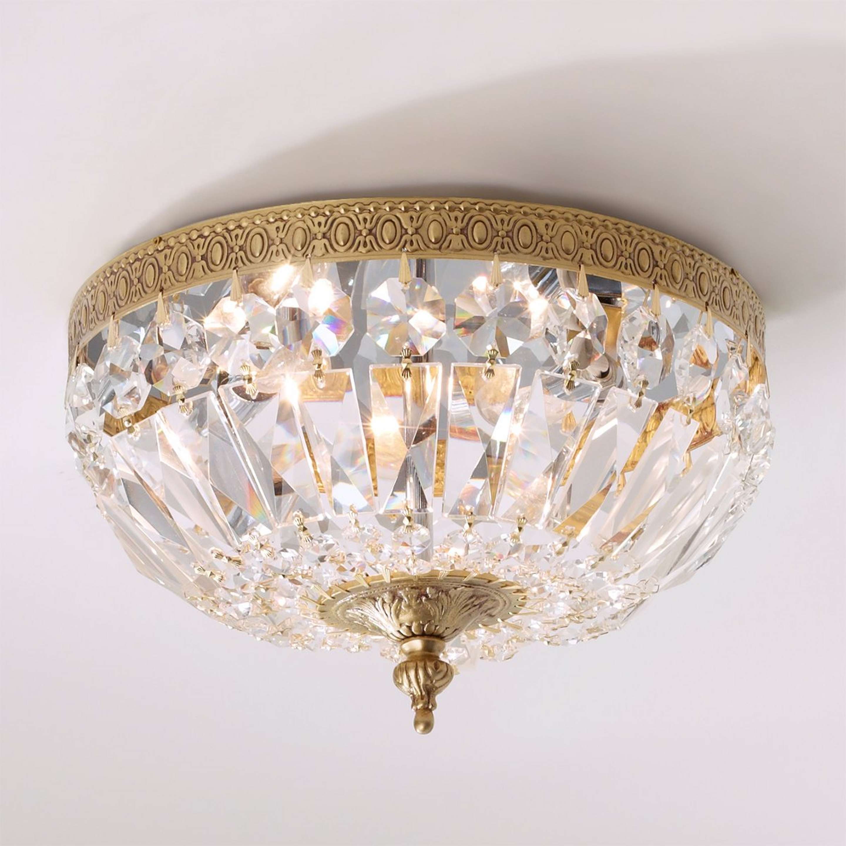 A Cut Crystal Basket Ceiling Light - Small with Antique Brass / Crystal color
