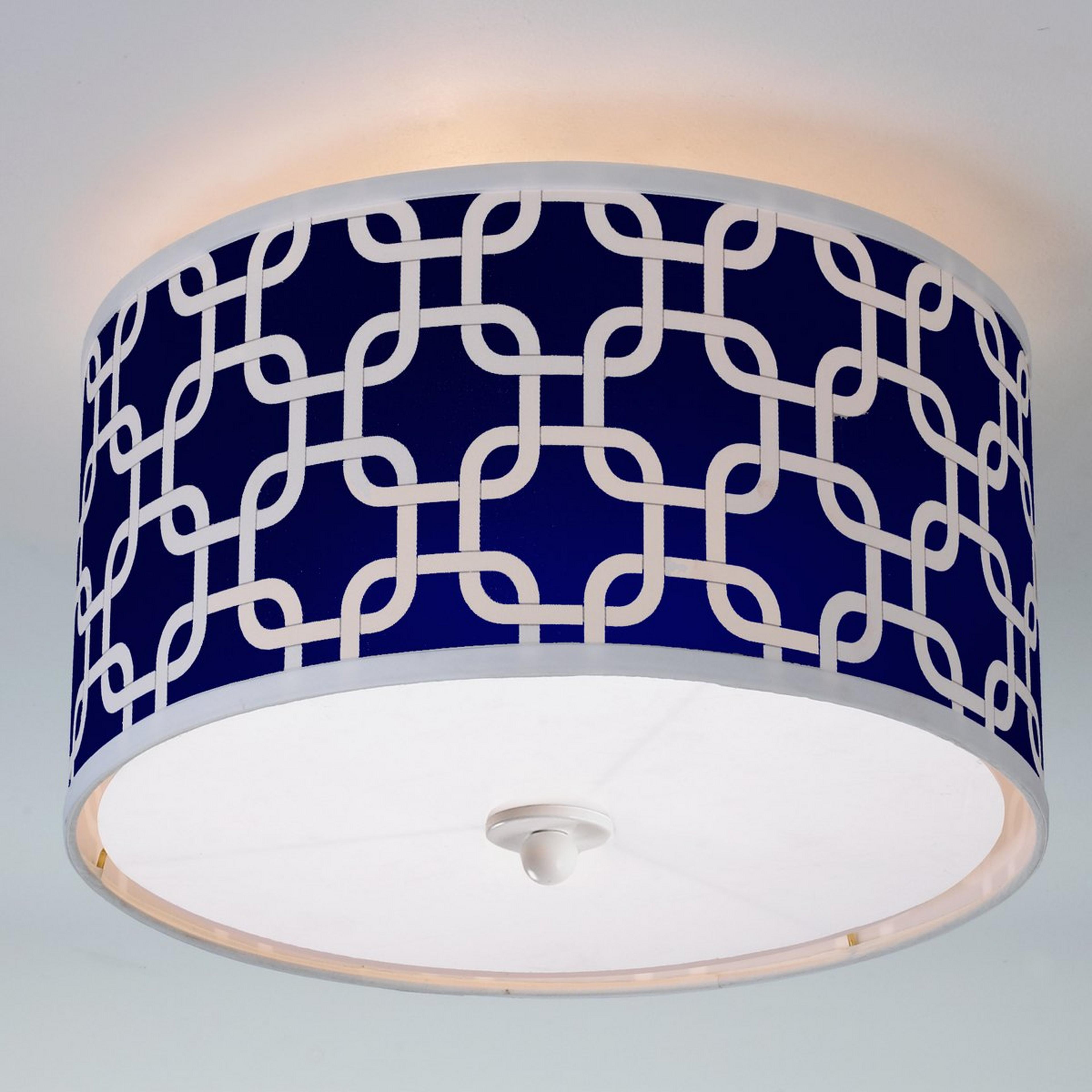 A Geometric Fretwork Drum Shade Ceiling Light with Navy blue color