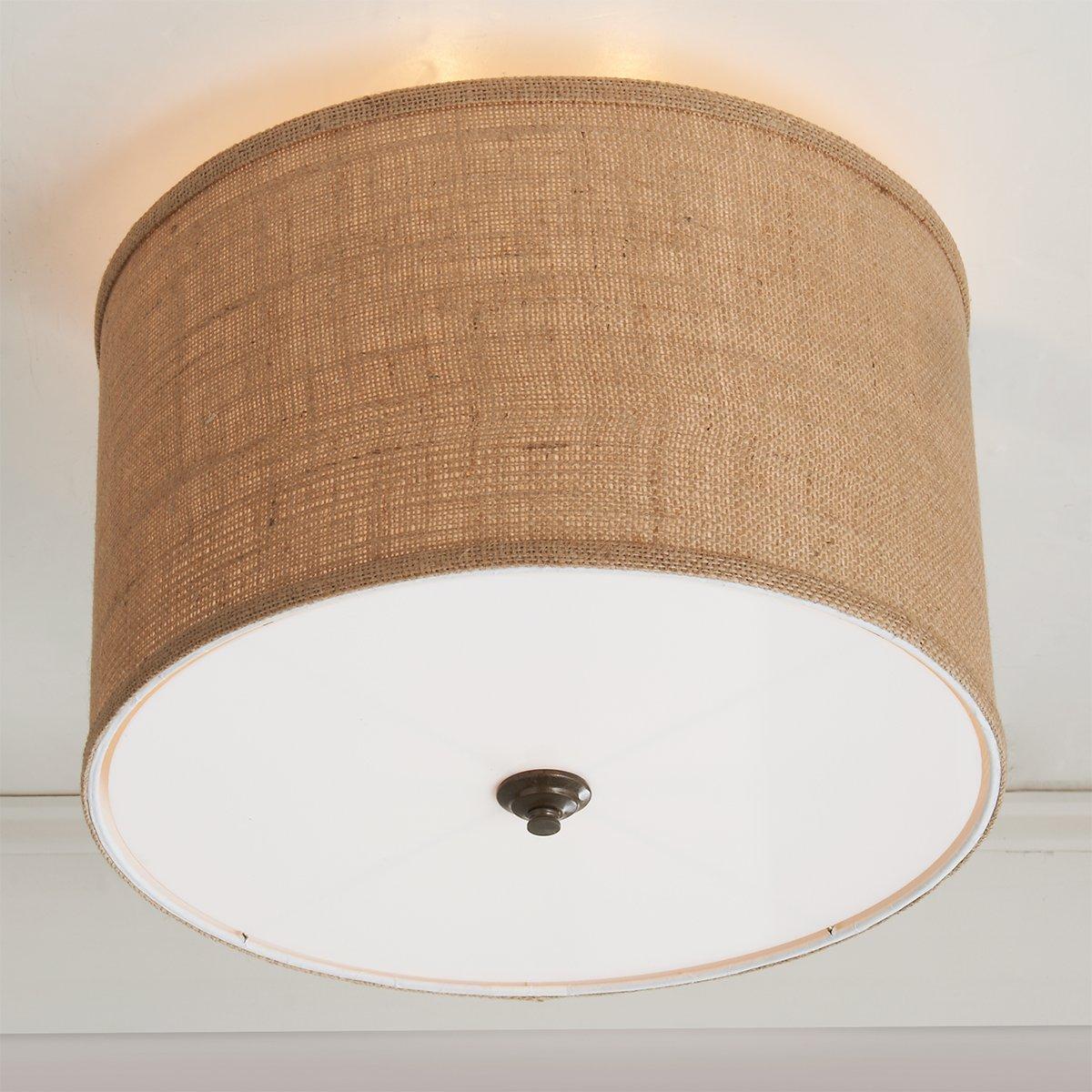 Bronze / Cream Burlap Burlap Drum Shade Ceiling Light