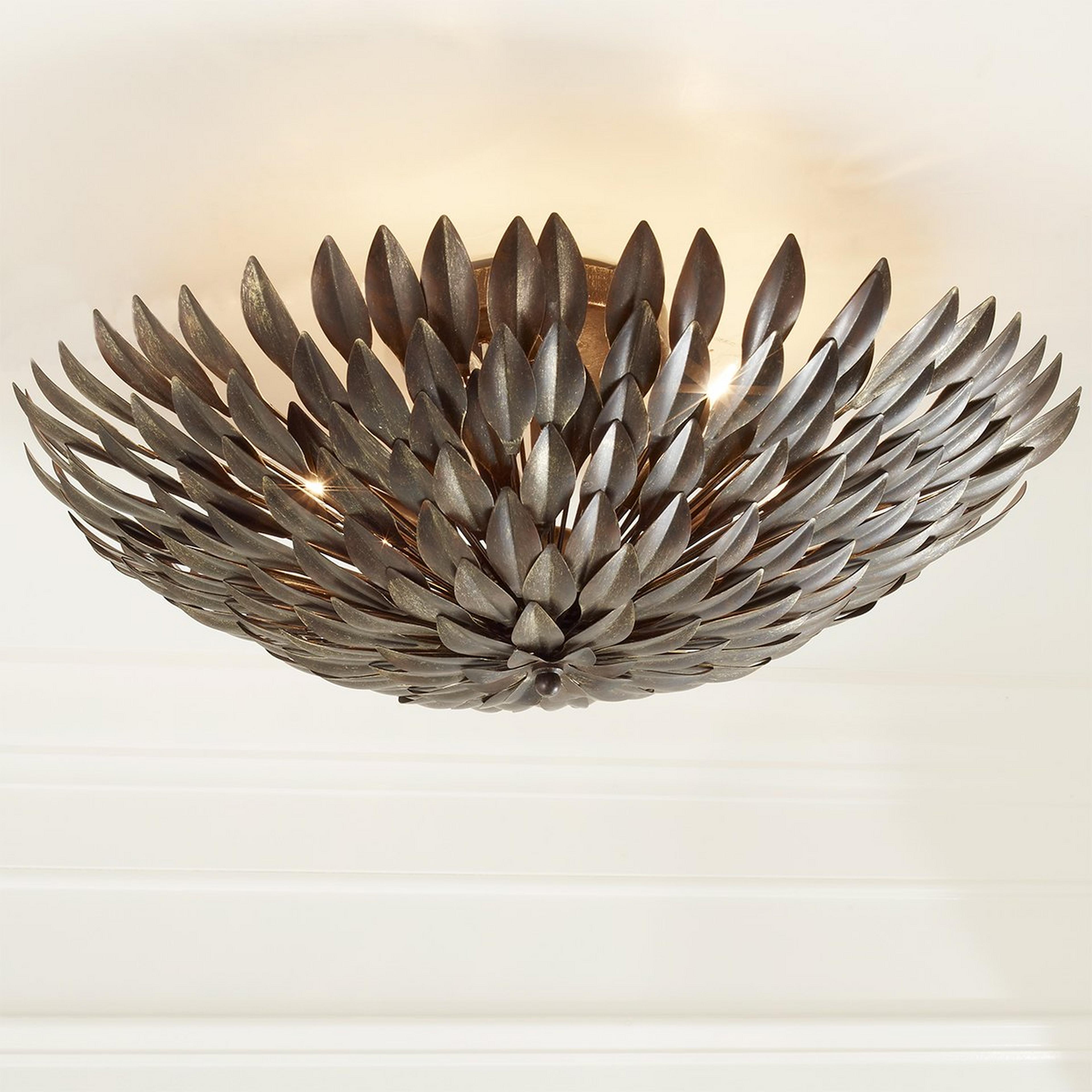 A Olive Leaf Semi-Flush Ceiling Light - 6 Light with Bronze color