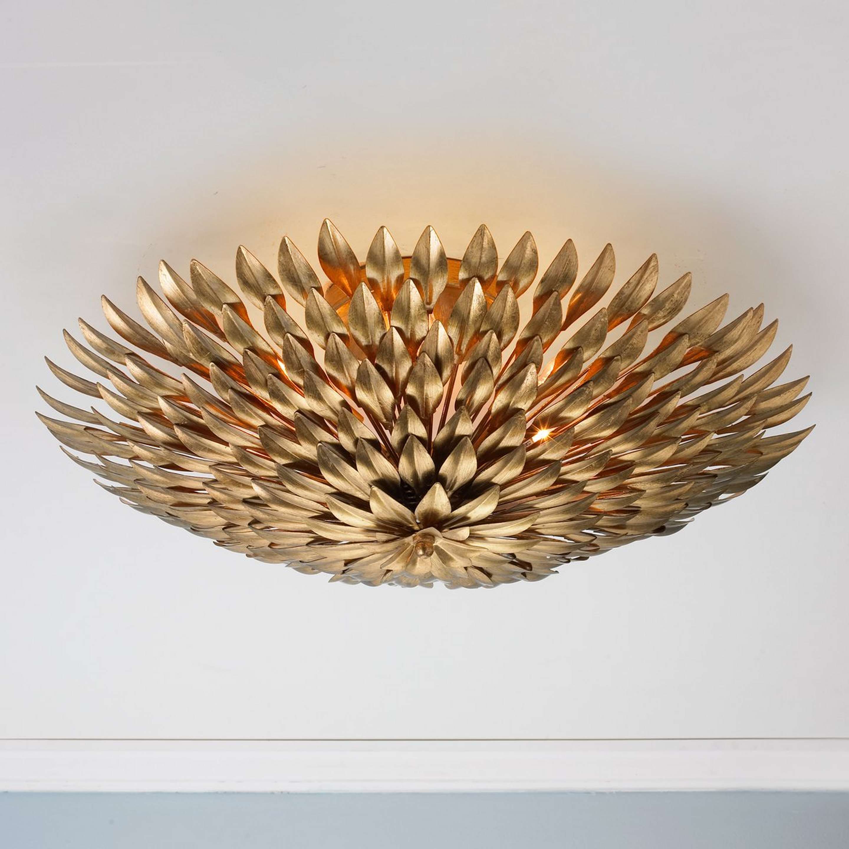 A Olive Leaf Semi-Flush Ceiling Light - 6 Light with Antique Gold color