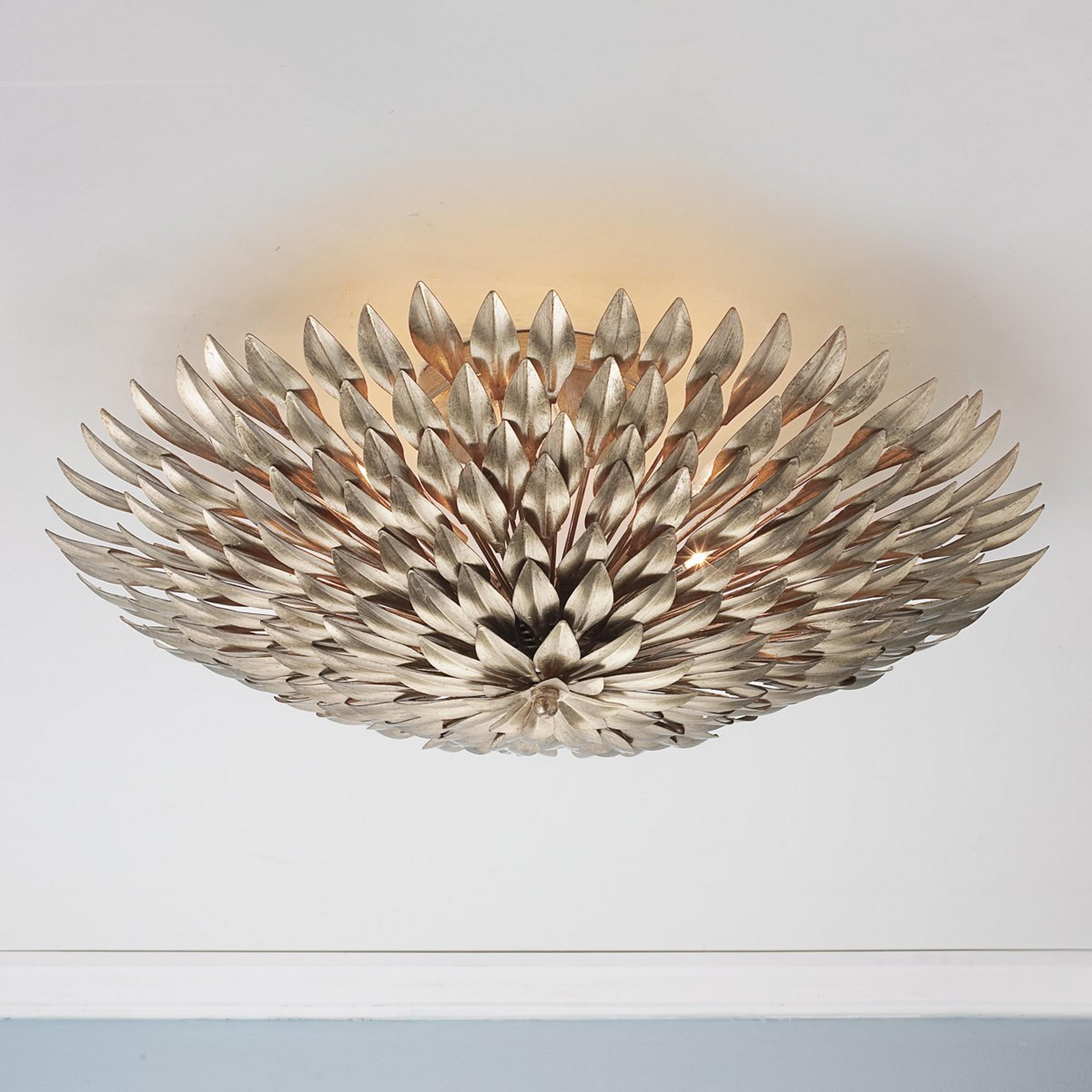 A Olive Leaf Semi-Flush Ceiling Light - 6 Light with Antique Silver color