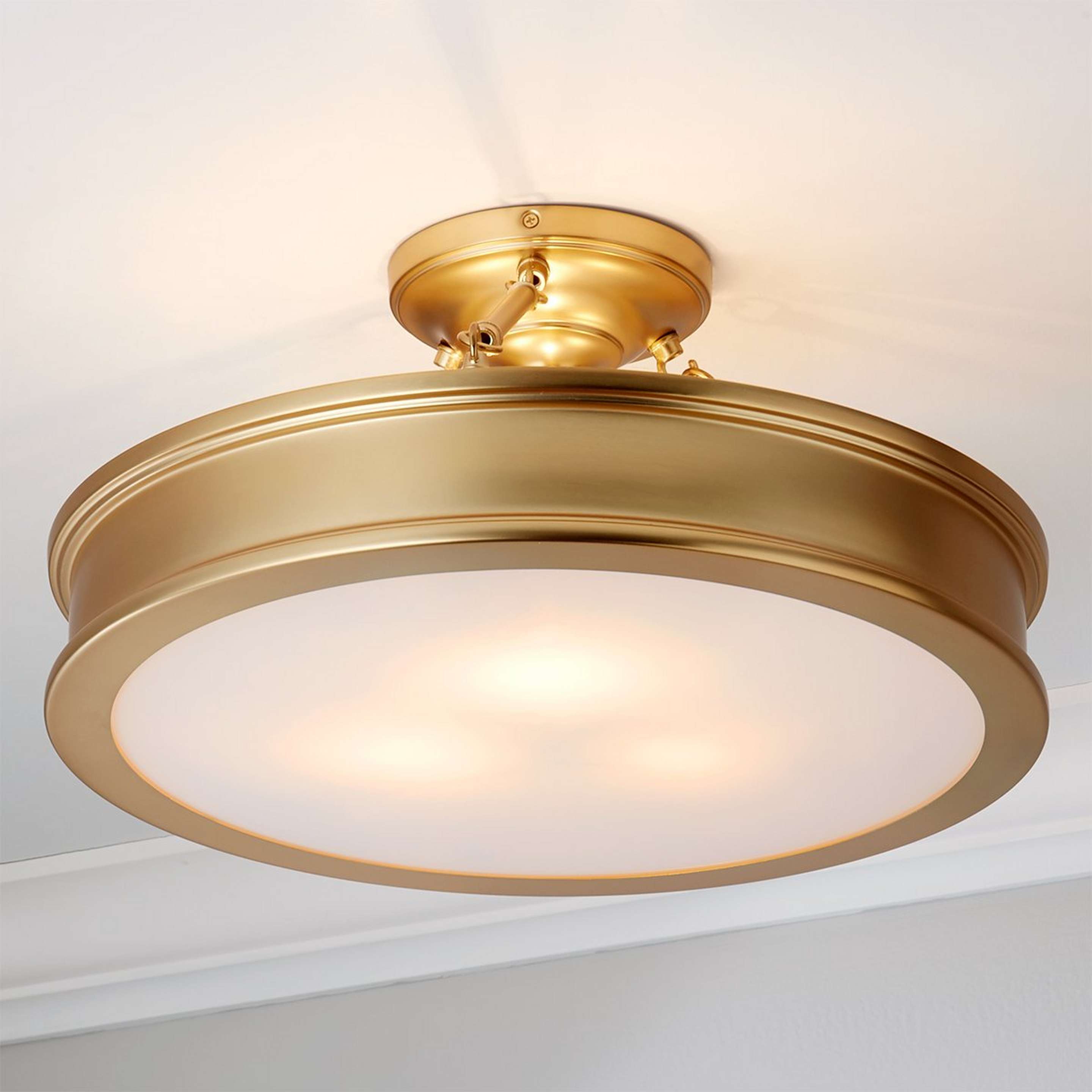 A Traditional Urban Semi-Flush Ceiling Light with Antique Gold color
