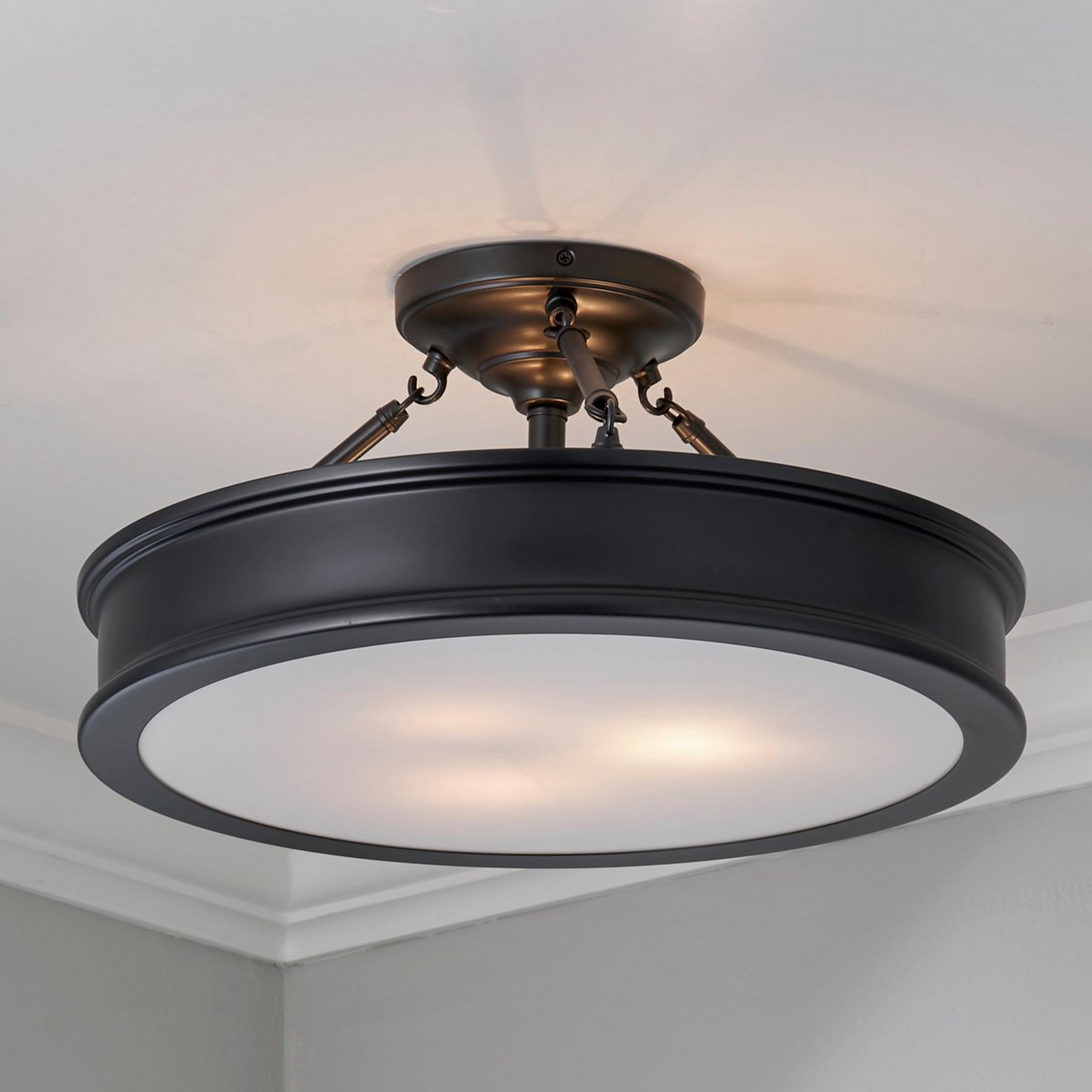A Traditional Urban Semi-Flush Ceiling Light with Black / White Glass color