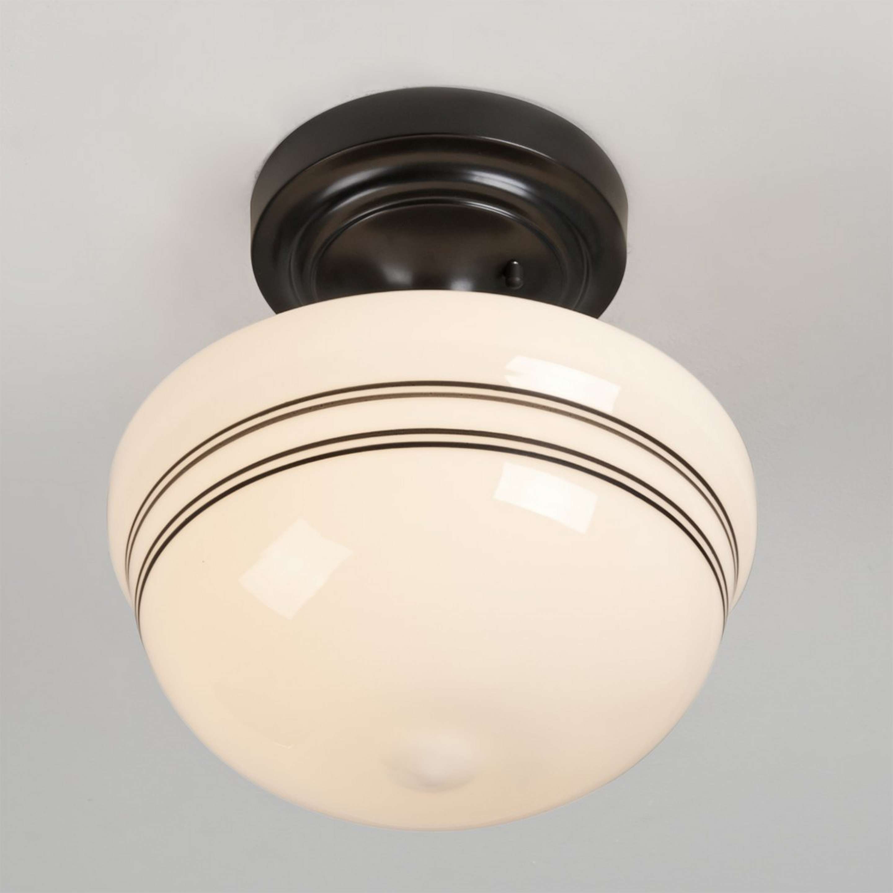 A Striped Schoolhouse Semi-Flush Ceiling Light with Bronze / Black / White color