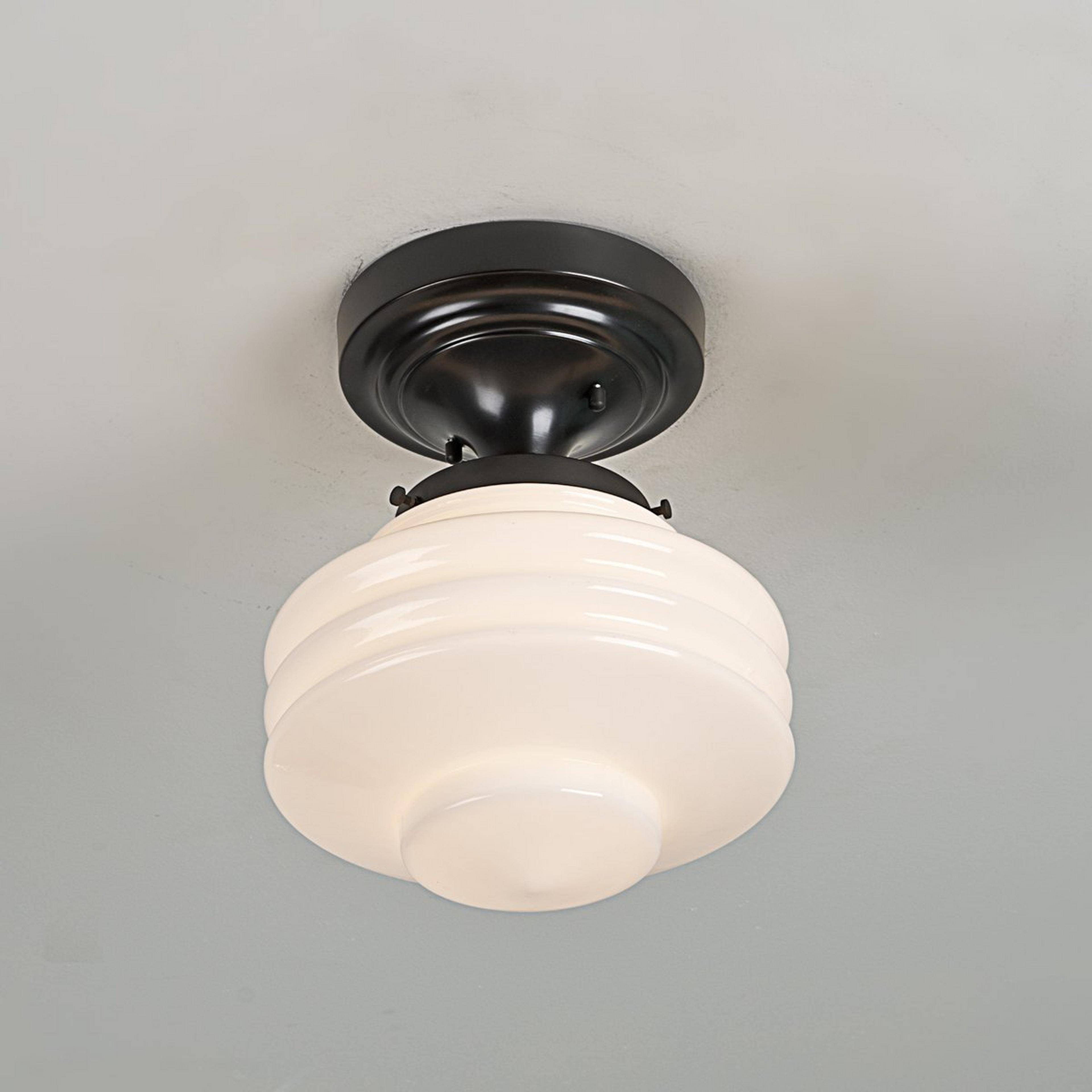 Art Deco White Glass Semi-Flush Ceiling Light