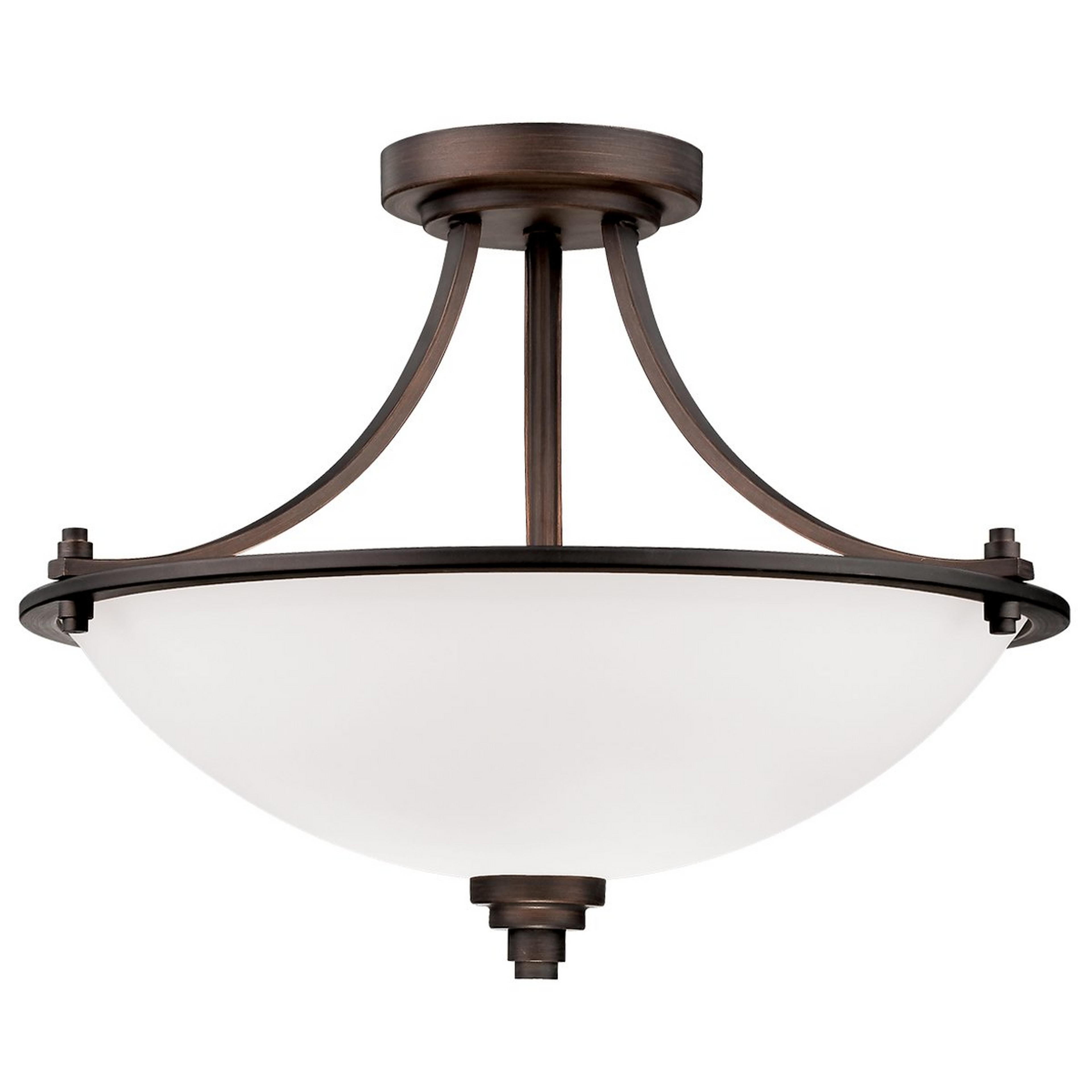 A Urban White Glass Bowl Semi-Flush Ceiling Light with Bronze color